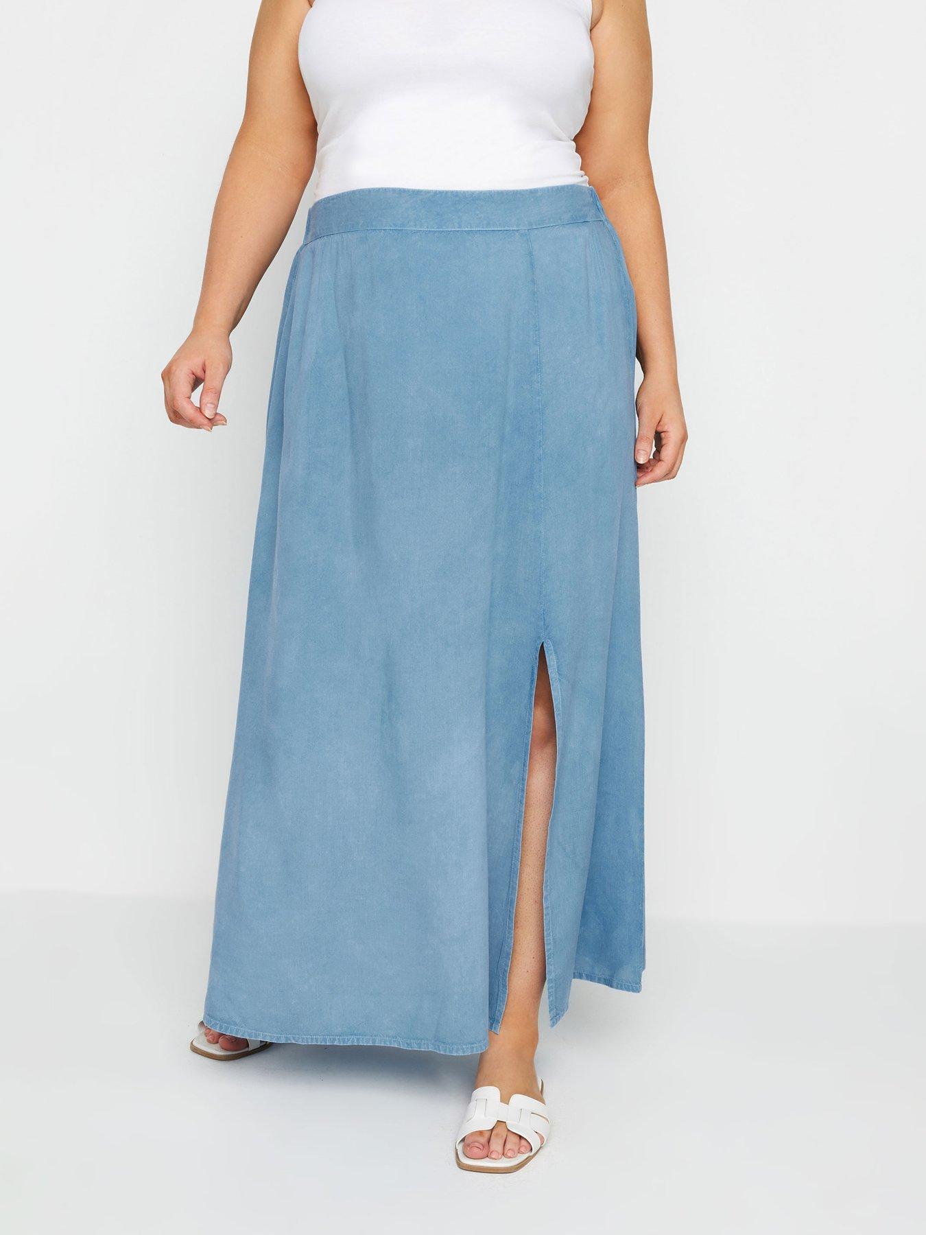 undefined Curve Side Split Chambray Skirt