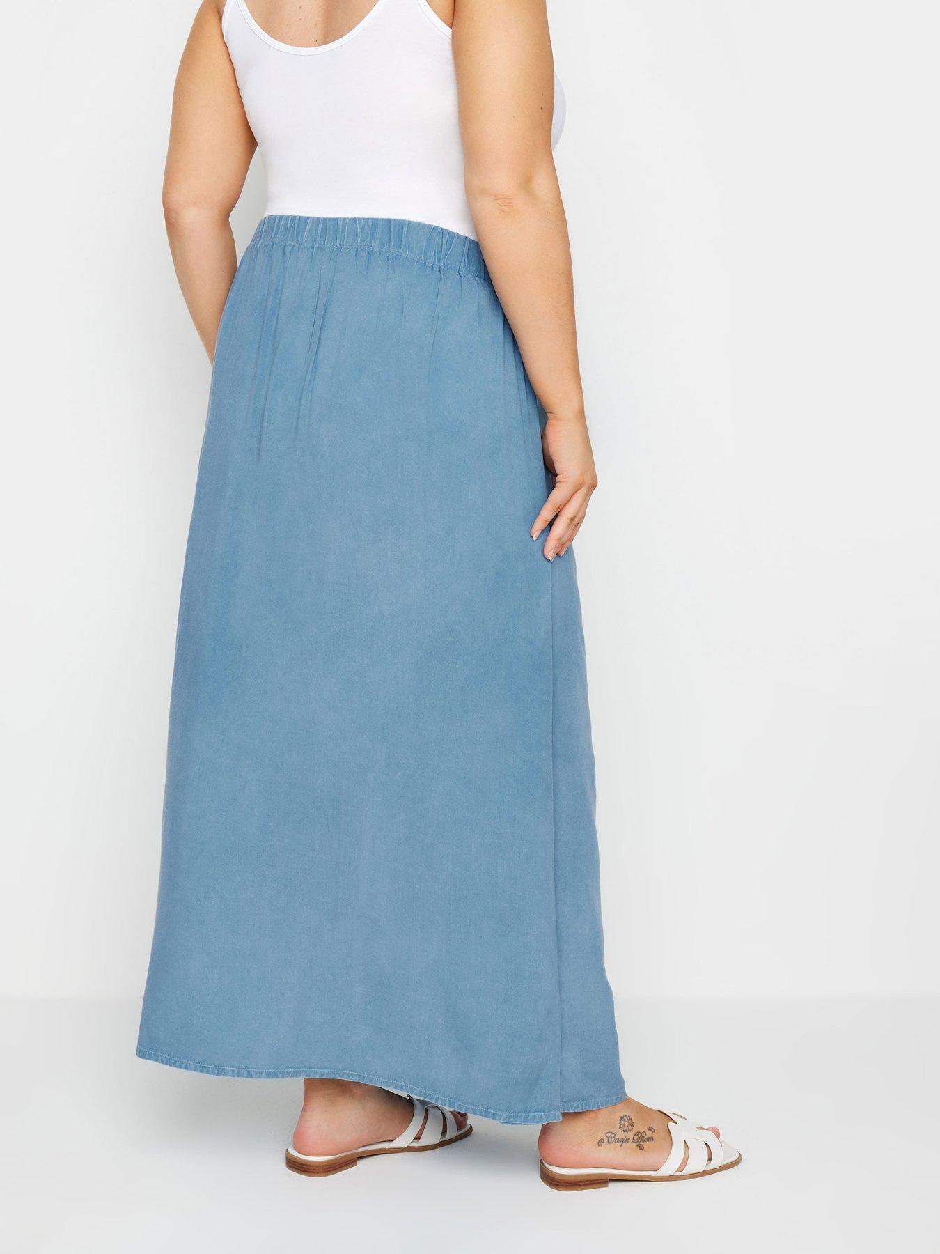 Image 2 of 4 of Yours Curve Side Split Chambray Skirt