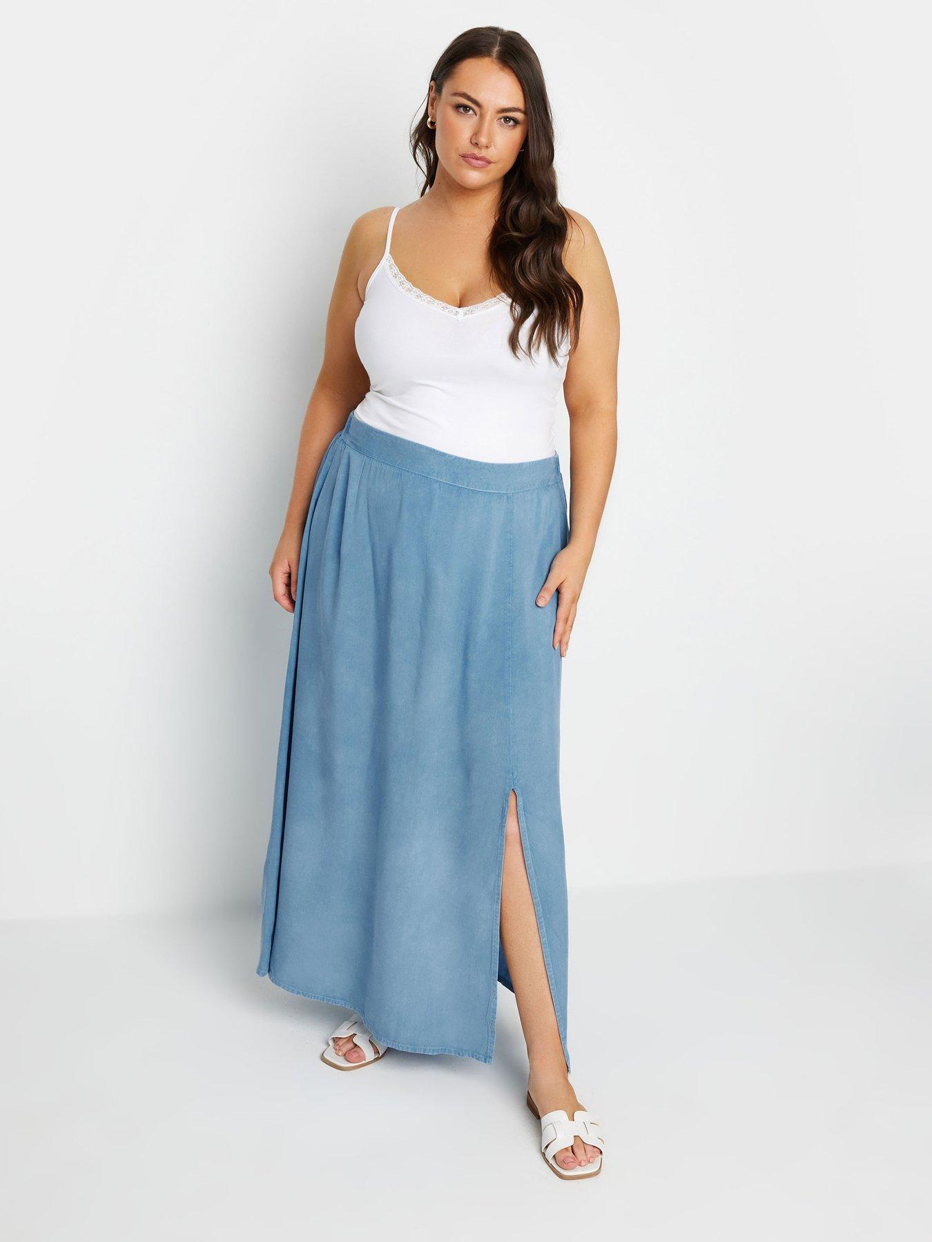 Image 3 of 4 of Yours Curve Side Split Chambray Skirt