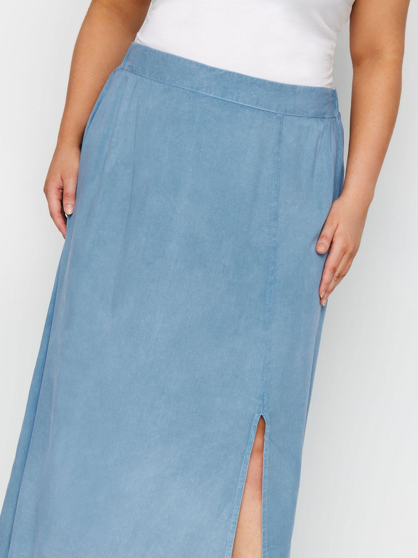 Image 4 of 4 of Yours Curve Side Split Chambray Skirt
