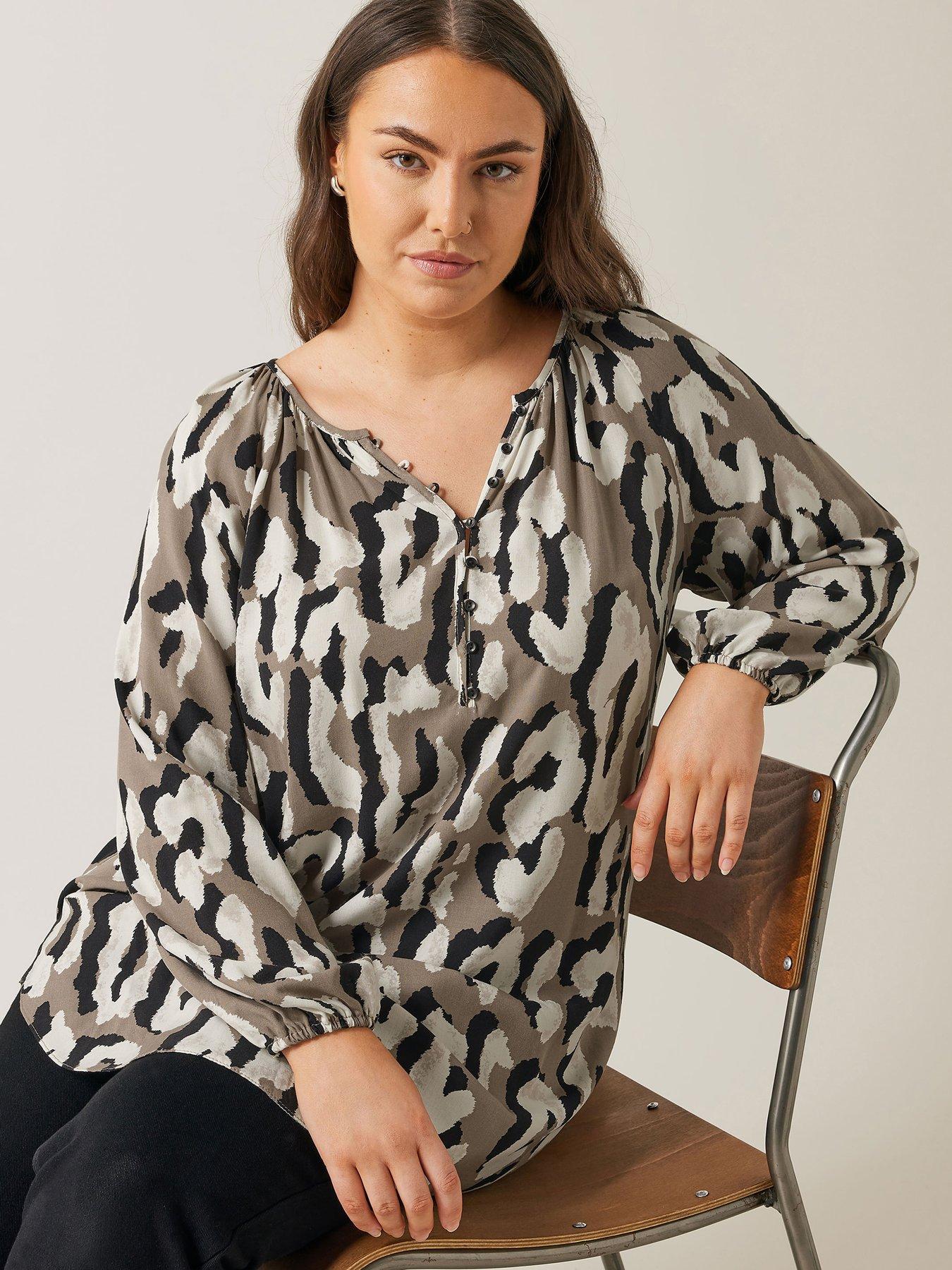 undefined Abstract Animal Print Top - Black
