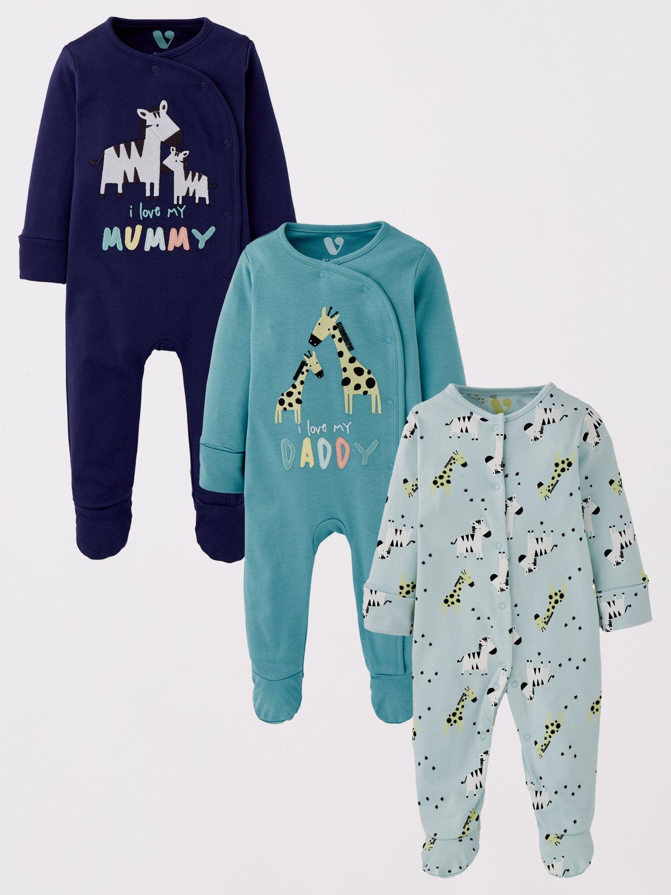 Image 1 of 5 of Mini V by Very Baby Boy 3 Pack Mummy And Daddy Sleepsuits - Multi