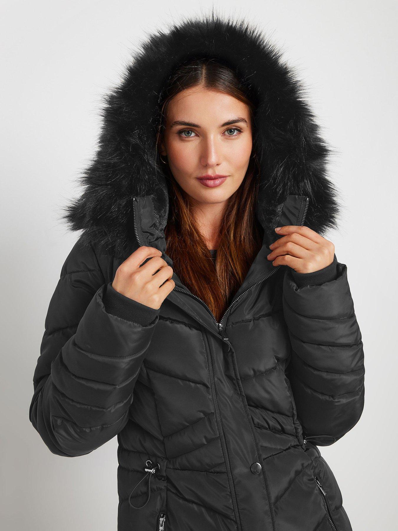 Long Tall Sally Tall Longline Chevron Padded Coat Black Very