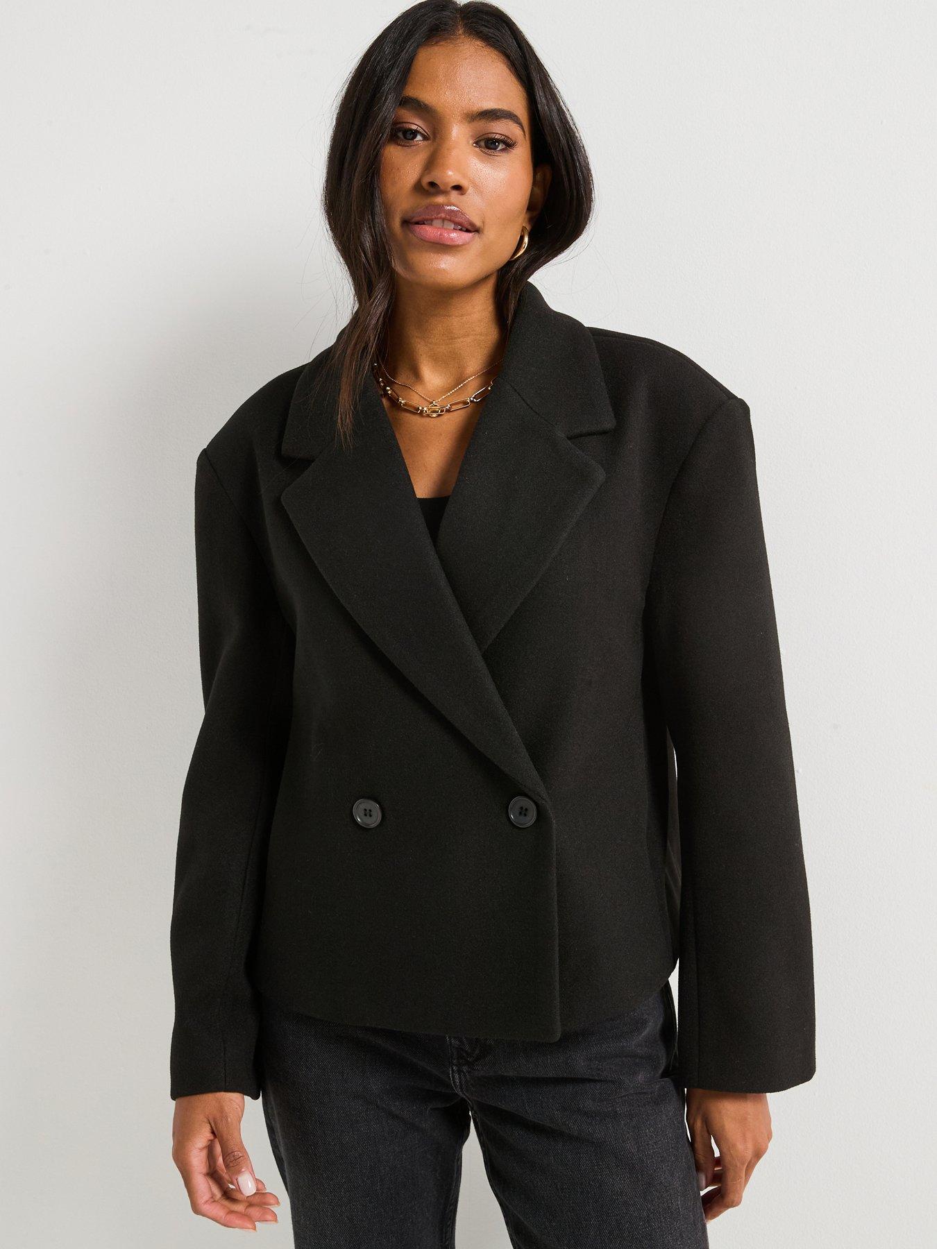 Image 1 of 6 of V by Very Faux Wool Cropped Blazer - Black