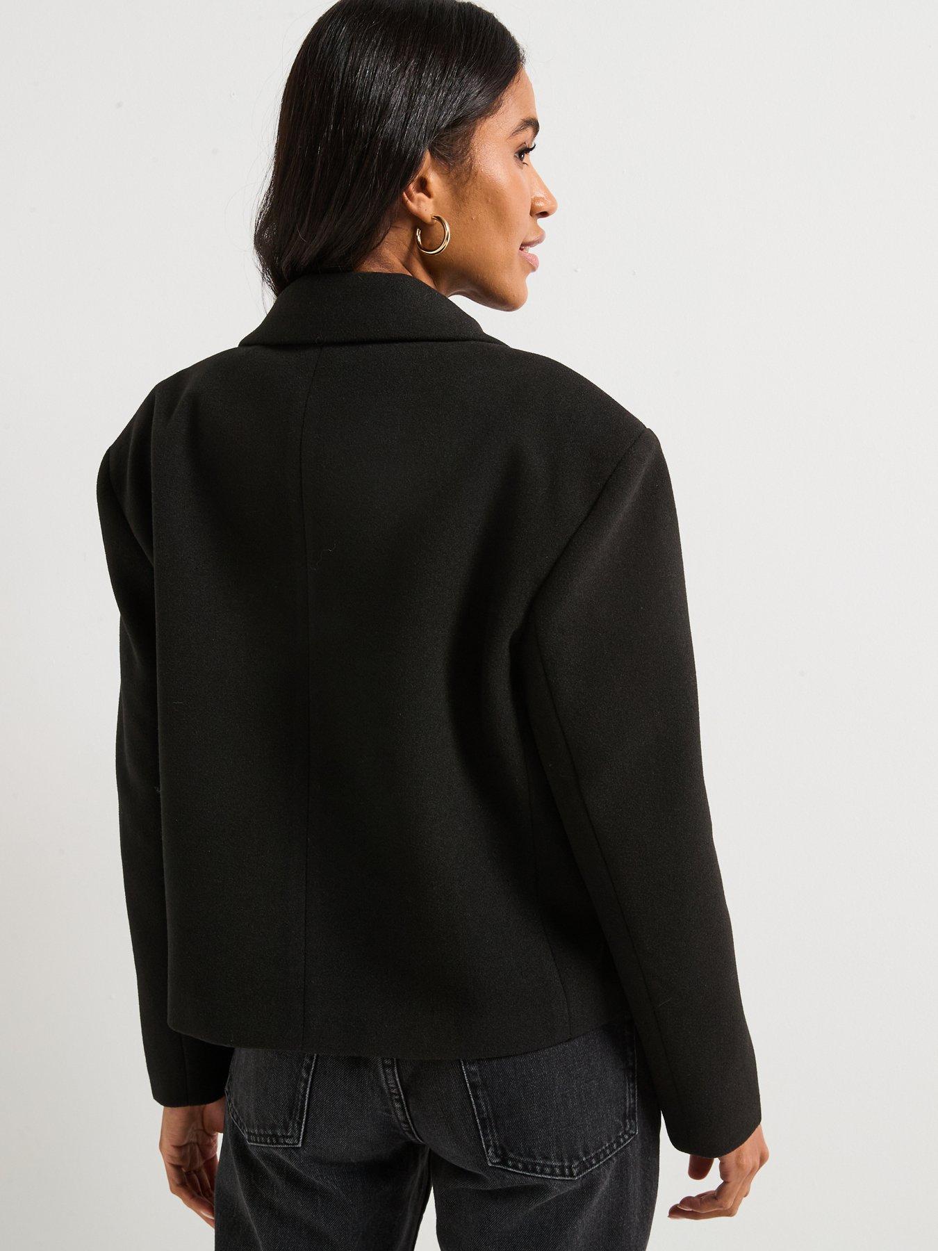 Image 2 of 6 of V by Very Faux Wool Cropped Blazer - Black