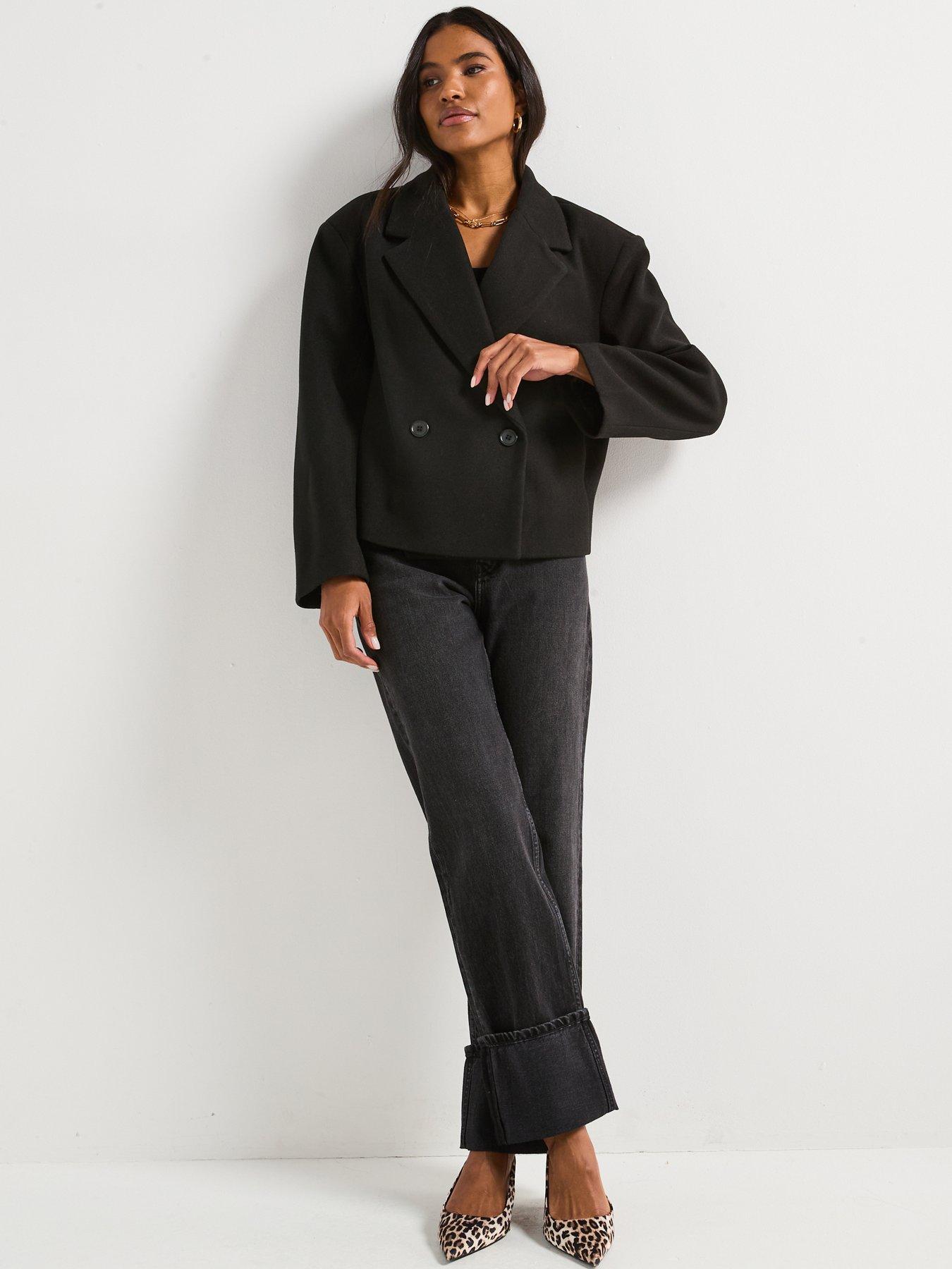 Image 3 of 6 of V by Very Faux Wool Cropped Blazer - Black