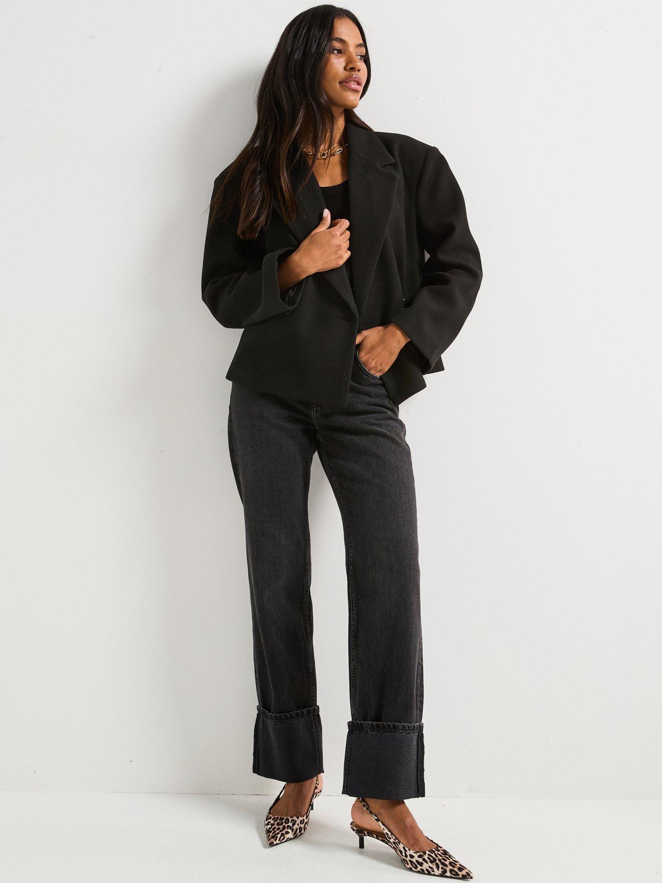Image 6 of 6 of V by Very Faux Wool Cropped Blazer - Black