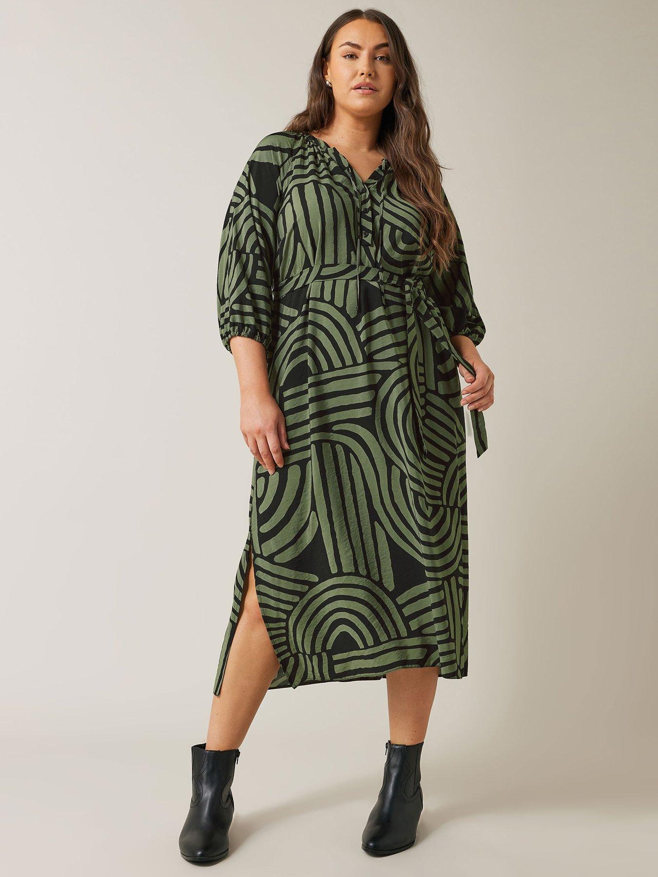 Image 1 of 4 of Evans Abstract Swirl Print Midi Dress