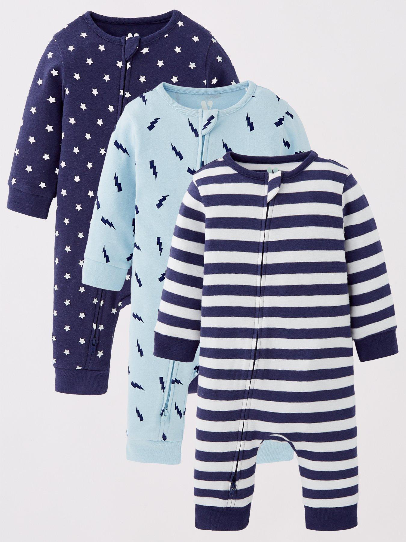 undefined Baby Boys 3 Pack Zip Through Sleepsuits - Multi