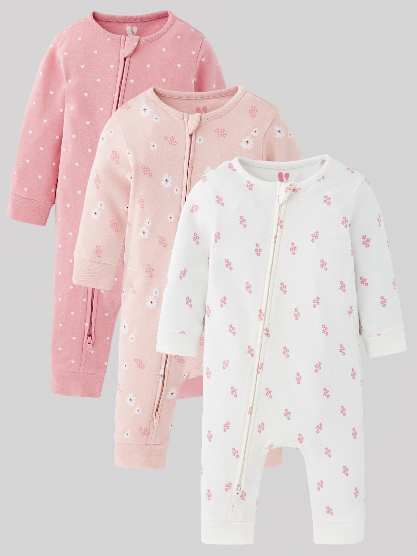 undefined Baby Girls 3 Pack Zip Through Sleepsuits - Multi