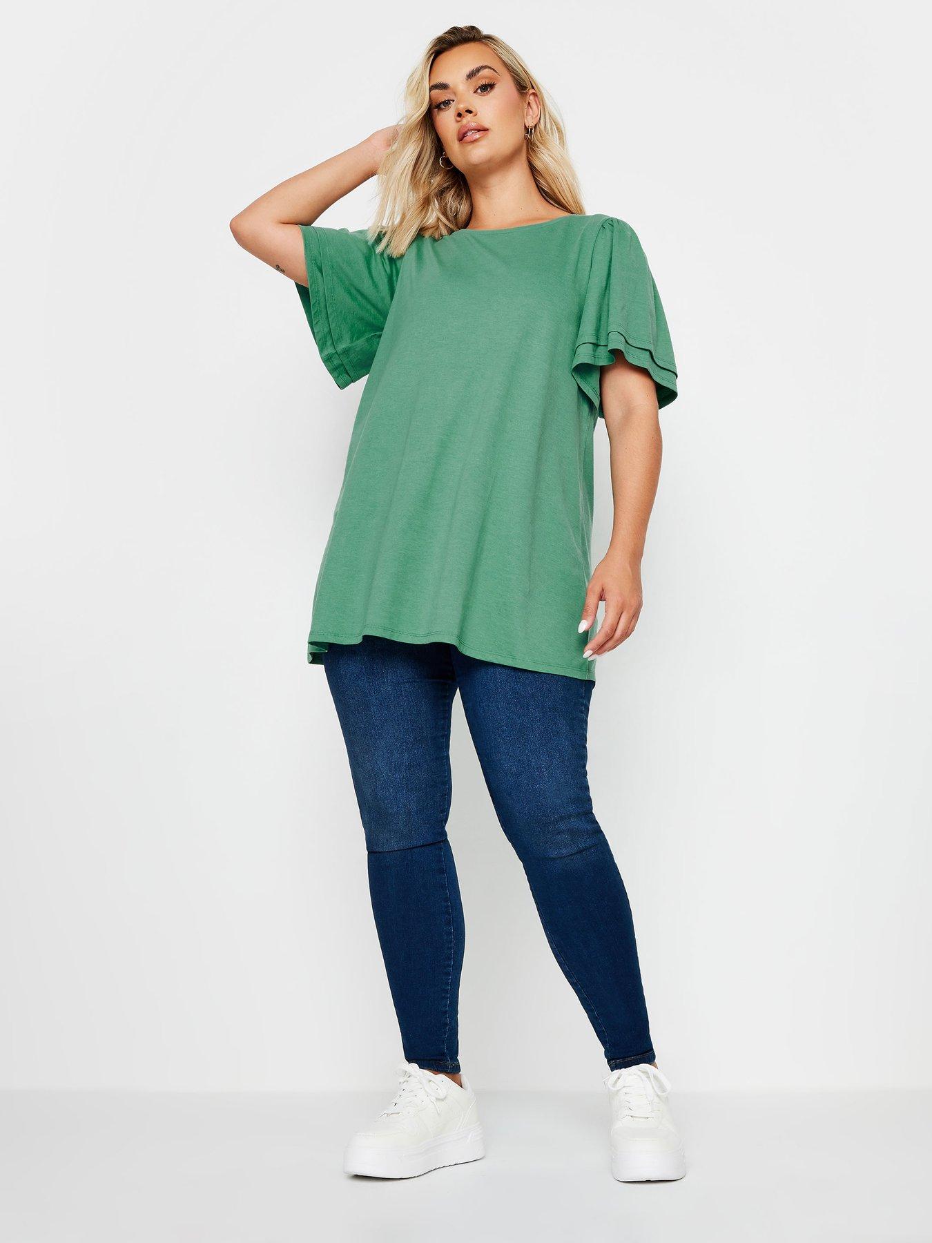 Image 3 of 4 of Yours Curve Double Frill Angel Sleeve Top - Green