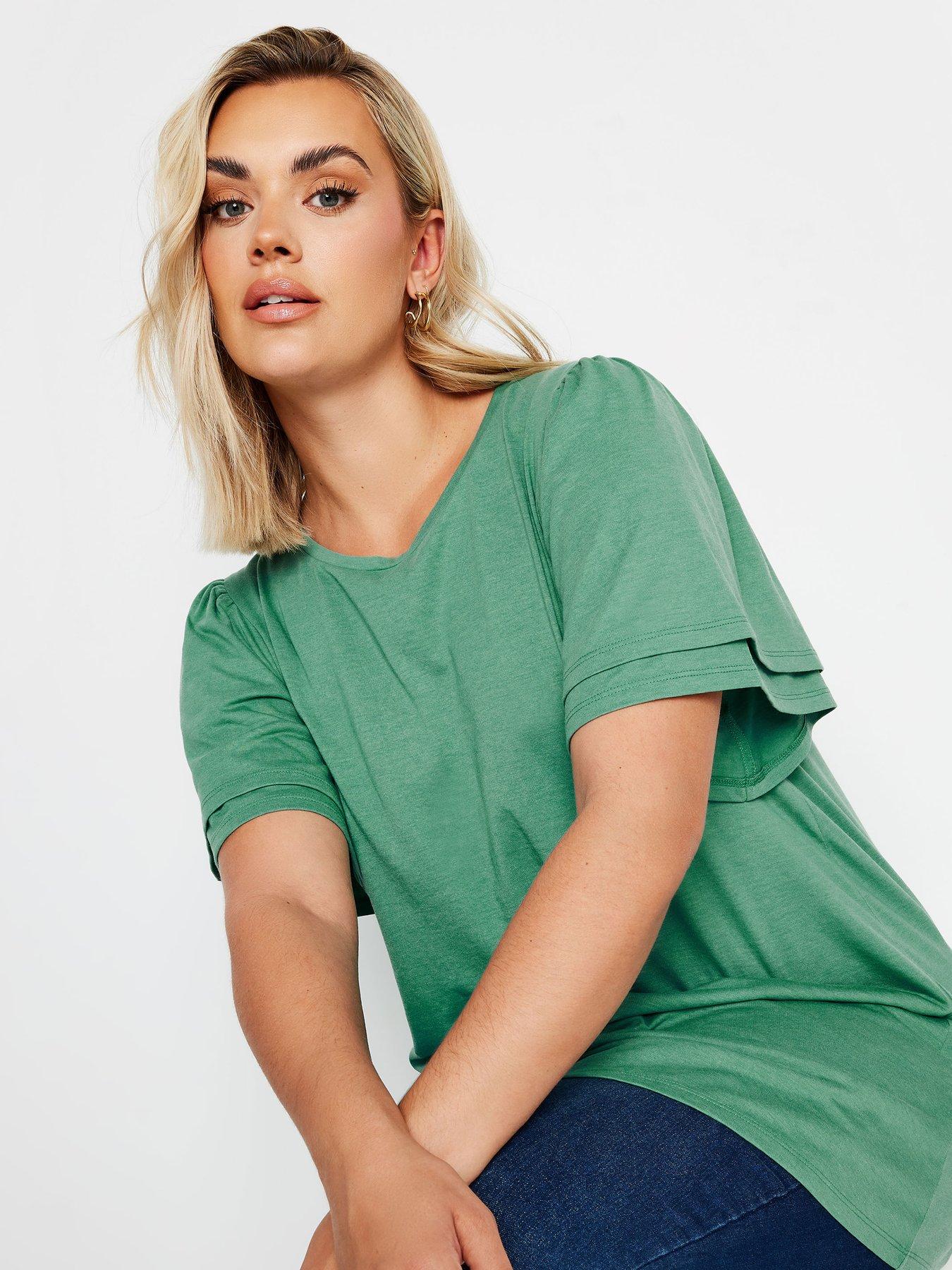Image 4 of 4 of Yours Curve Double Frill Angel Sleeve Top - Green
