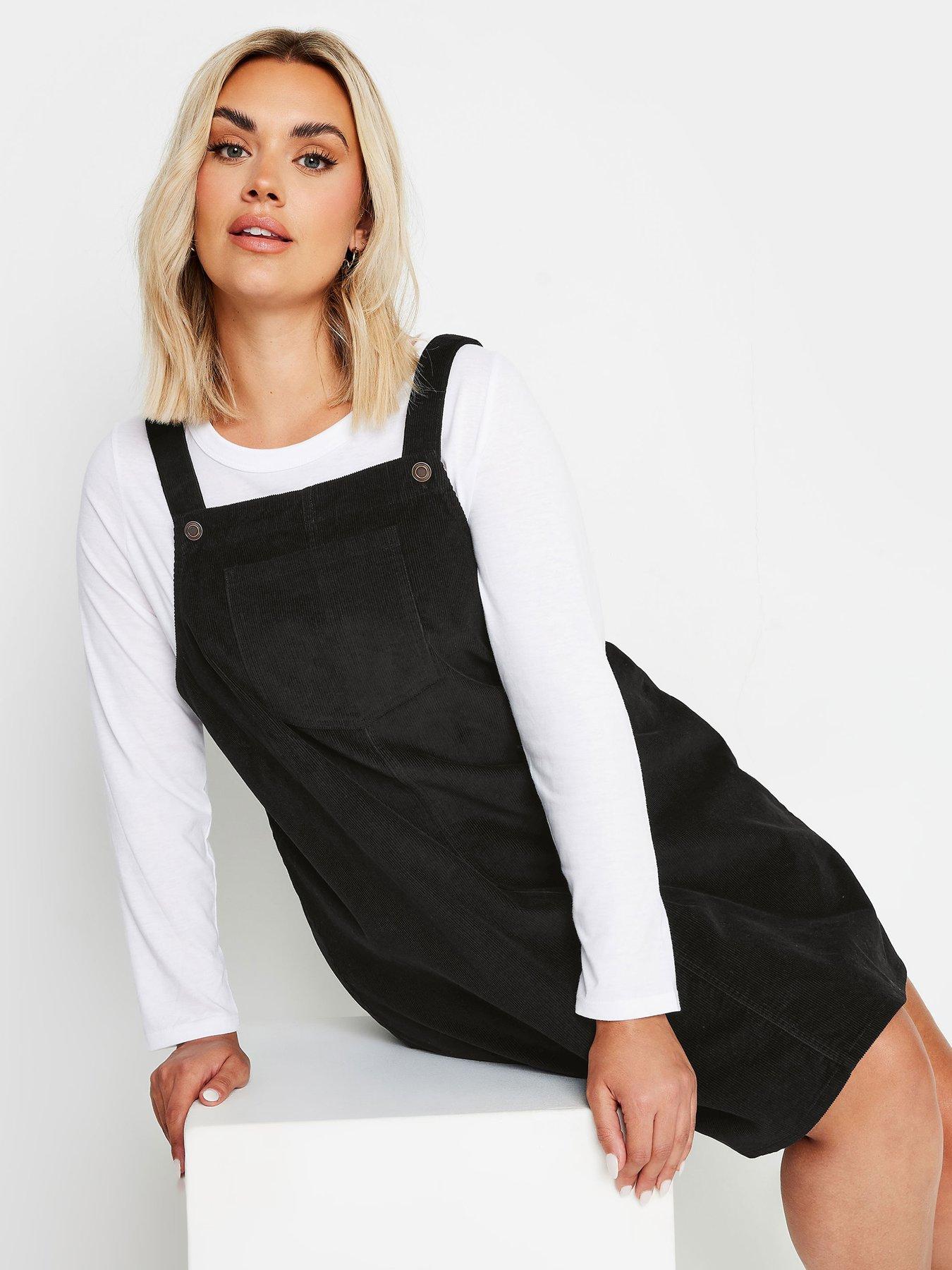 Yours Curve Cord Pinafore Dress Black Very