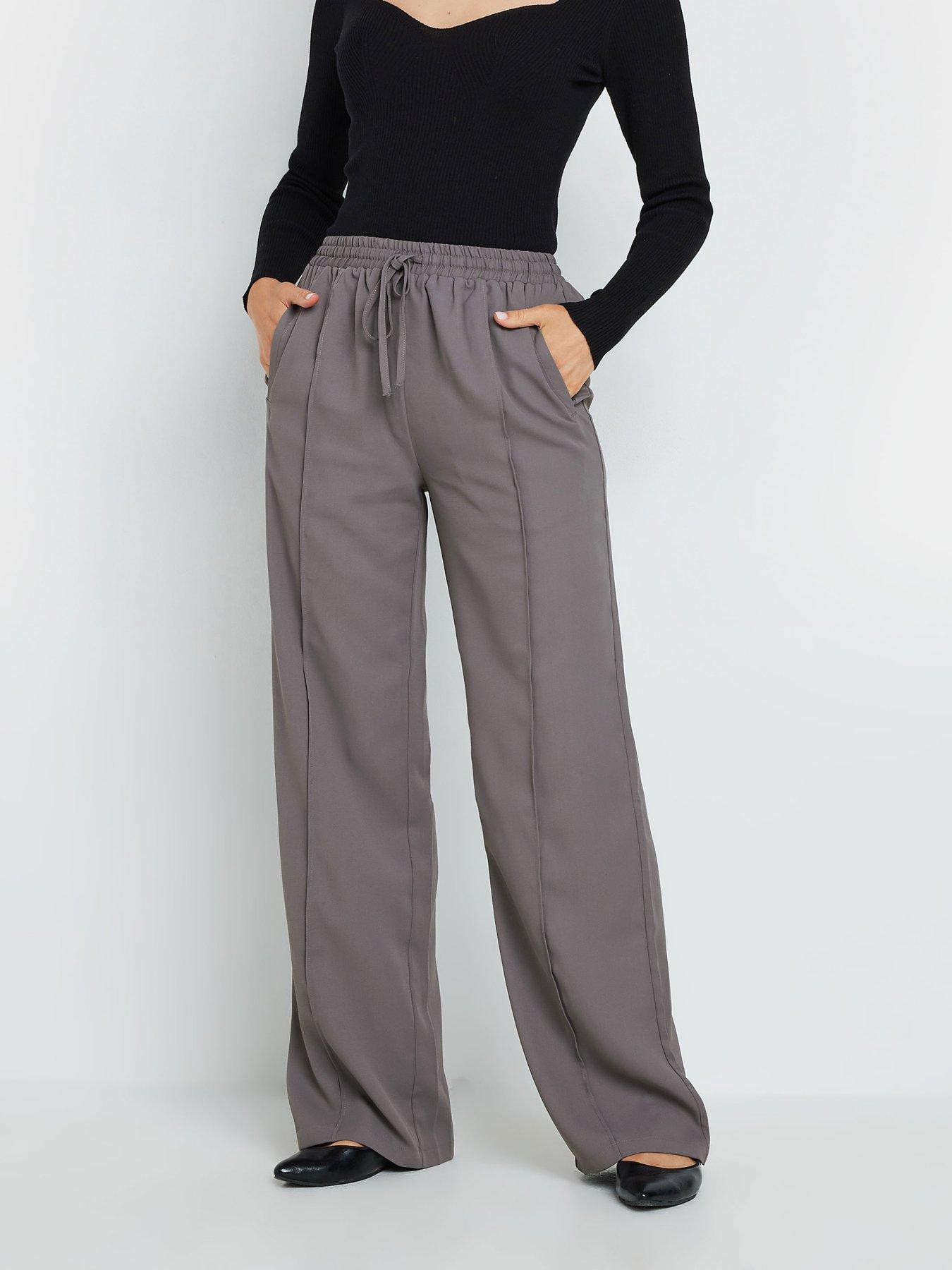 Image 1 of 4 of Long Tall Sally Tall Tie Waist Wide Leg Trousers - Grey