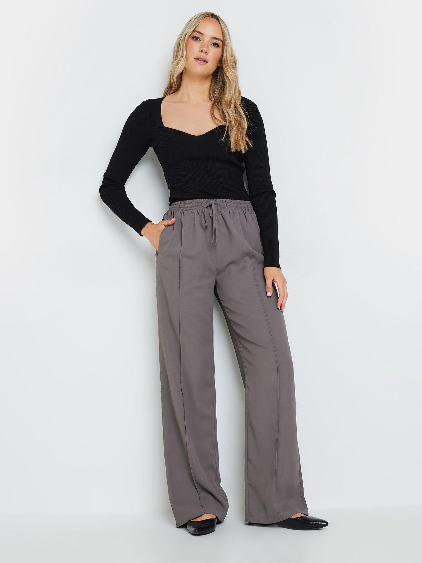 Image 3 of 4 of Long Tall Sally Tall Tie Waist Wide Leg Trousers - Grey