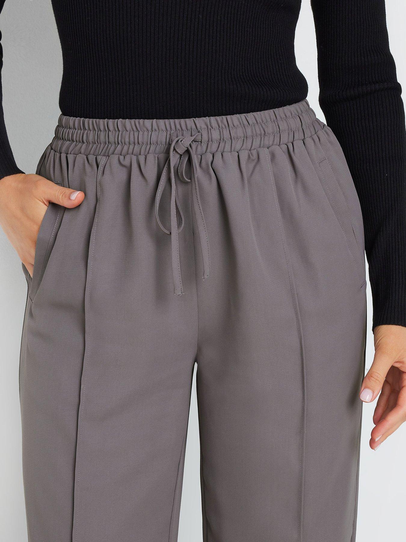 Image 4 of 4 of Long Tall Sally Tall Tie Waist Wide Leg Trousers - Grey