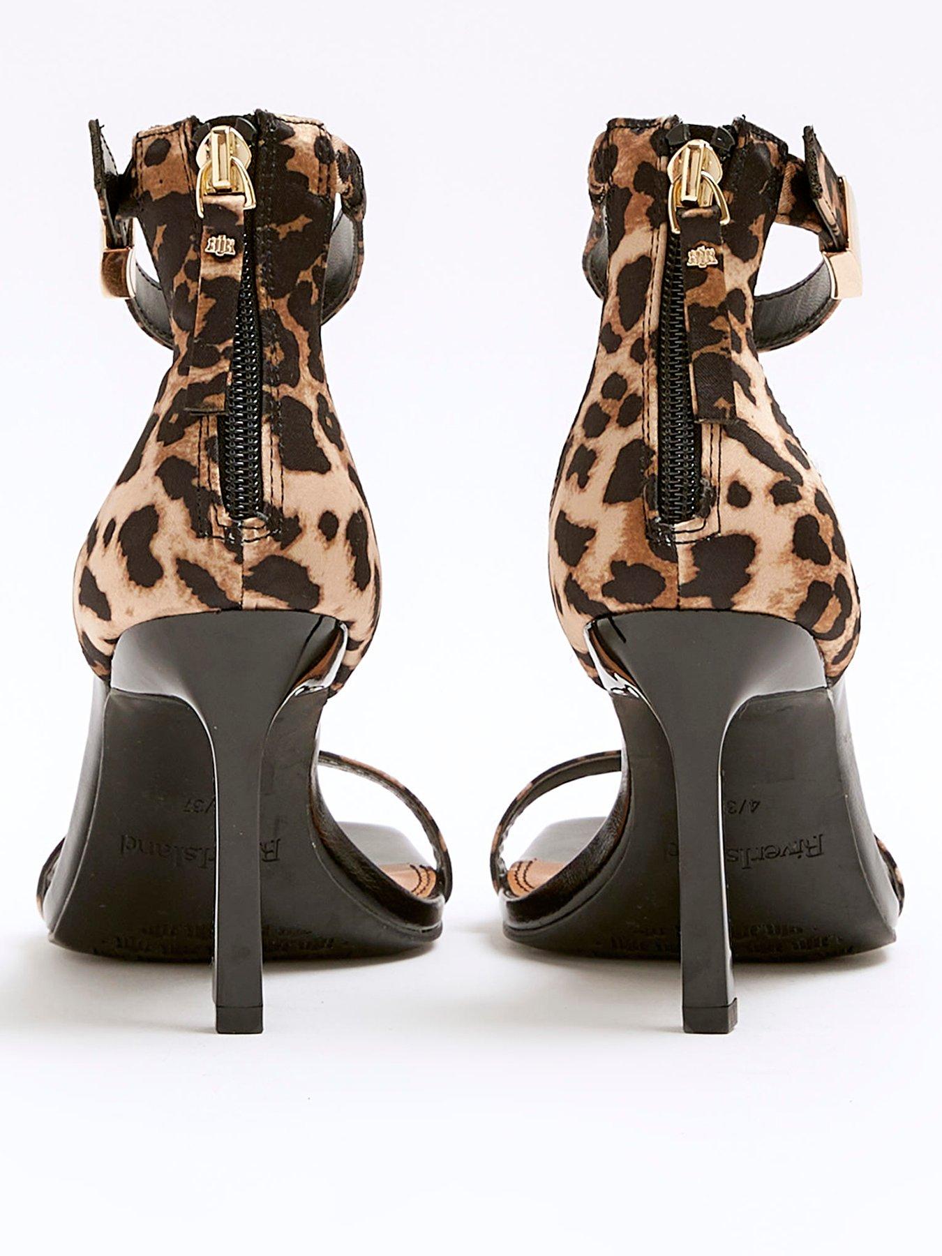 Image 2 of 5 of River Island Wide Fit Clasp Back Heeled Sandals - Beige