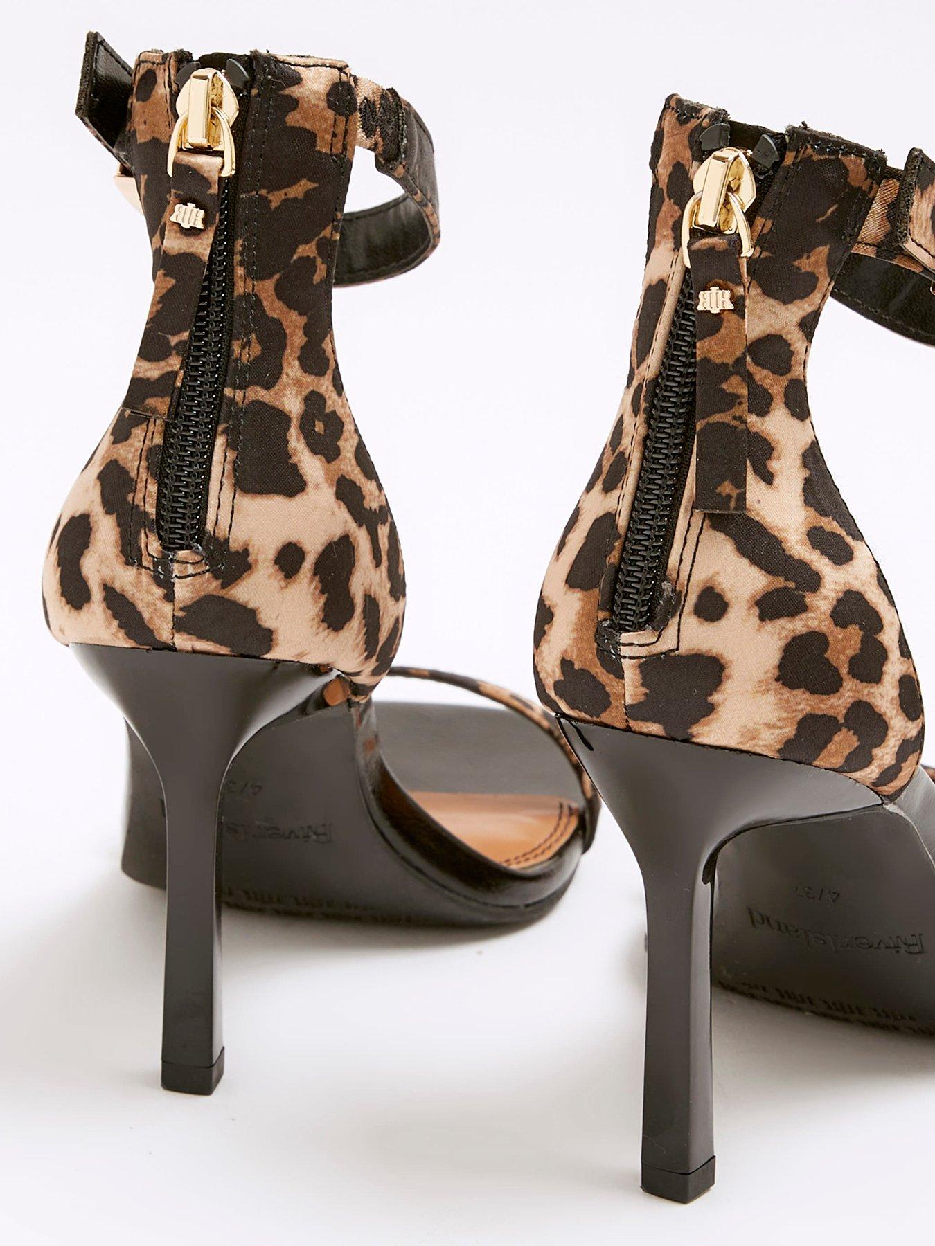 Image 5 of 5 of River Island Wide Fit Clasp Back Heeled Sandals - Beige