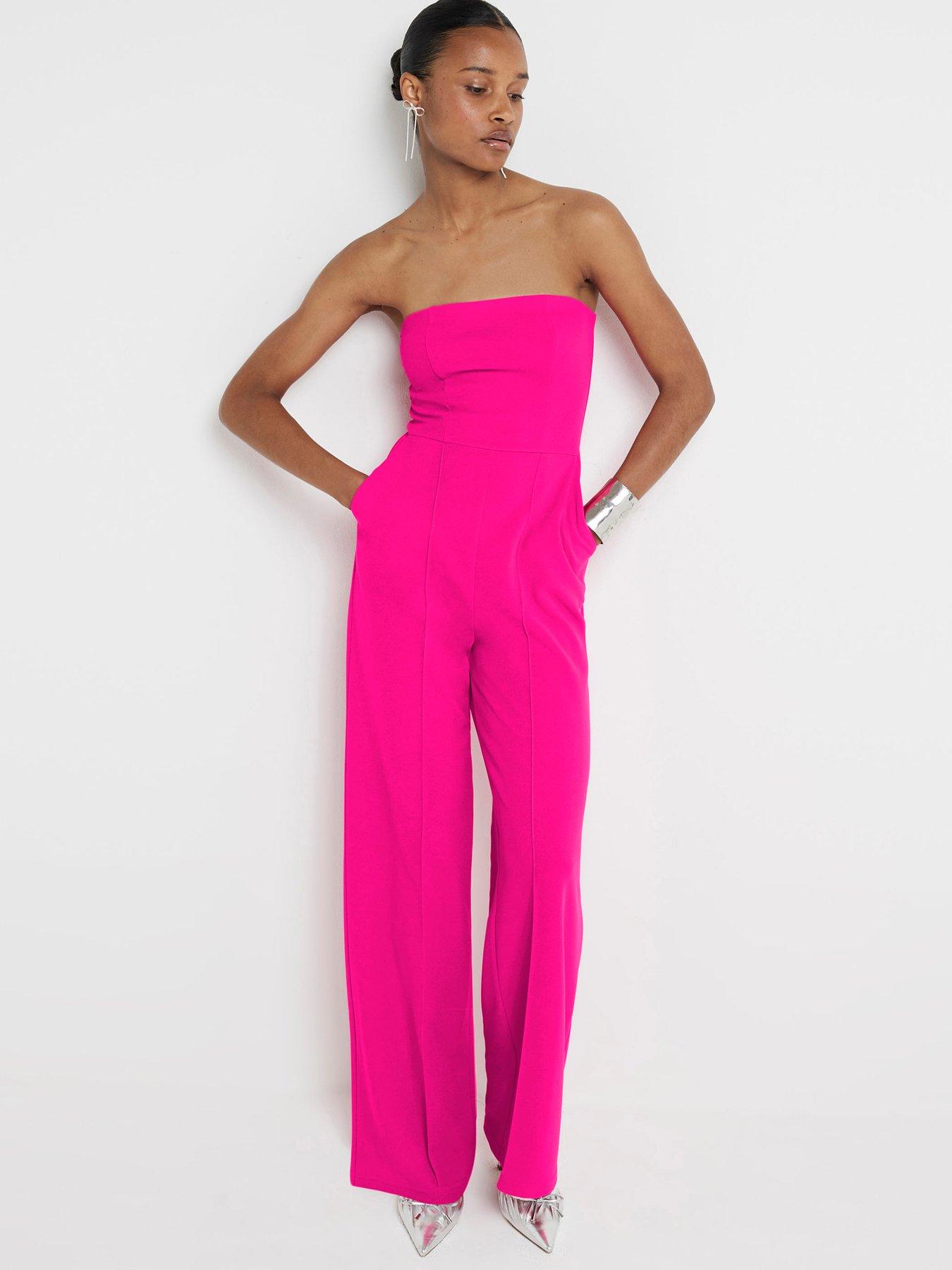 River Island Bandeau Wide Leg Jumpsuit - Bright Pink, Pink, Size 14, Women