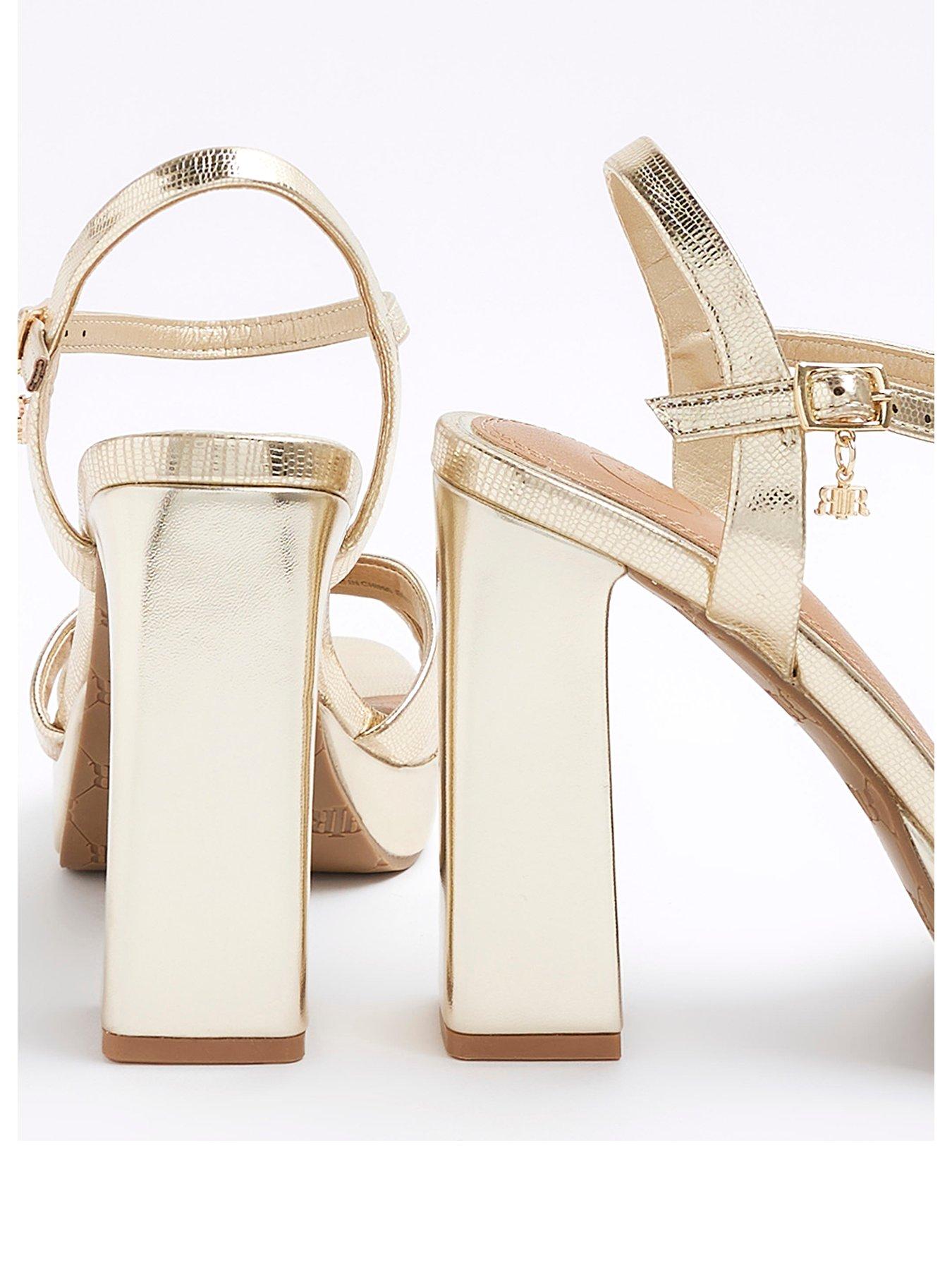 River island gold block heels hot sale