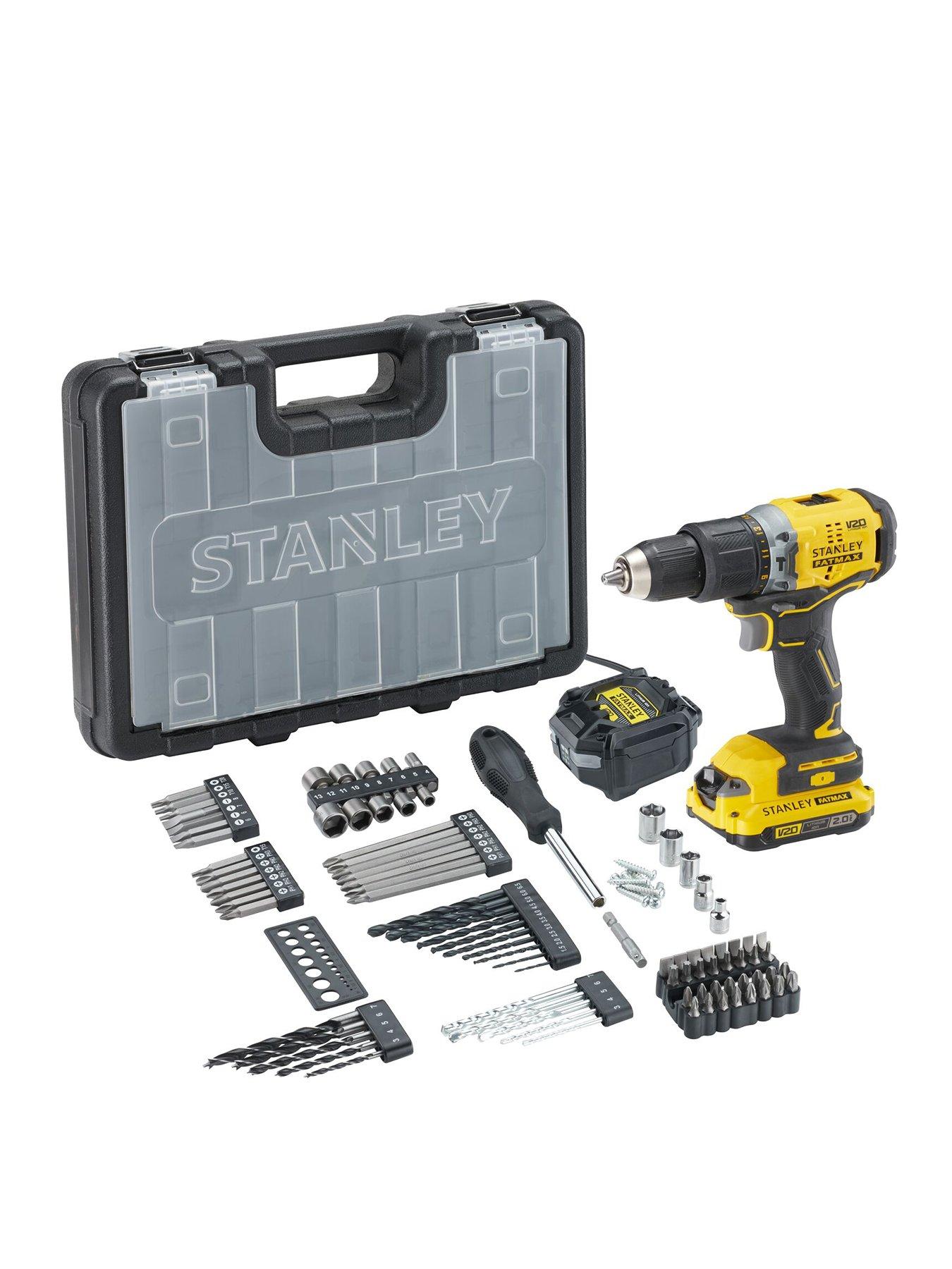 Product photograph of Stanley Fatmax Stanley Fatmax Stanley Fatmax 18v V20 Cordless Brushless Hammer Drill 1 X 2 0ah Battery 100 Accessories from very.co.uk