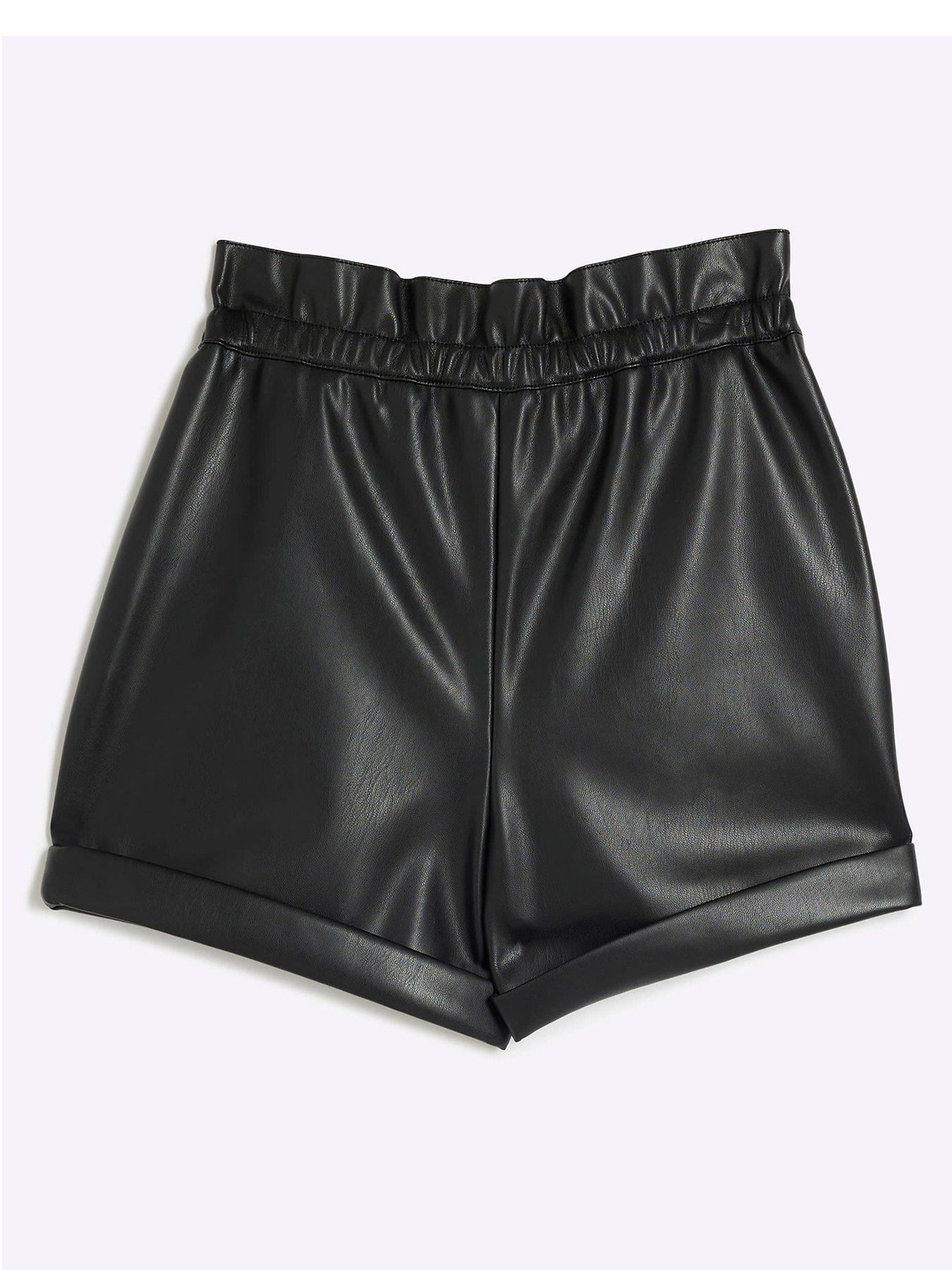 Older Girl Faux Leather Belted Shorts Black