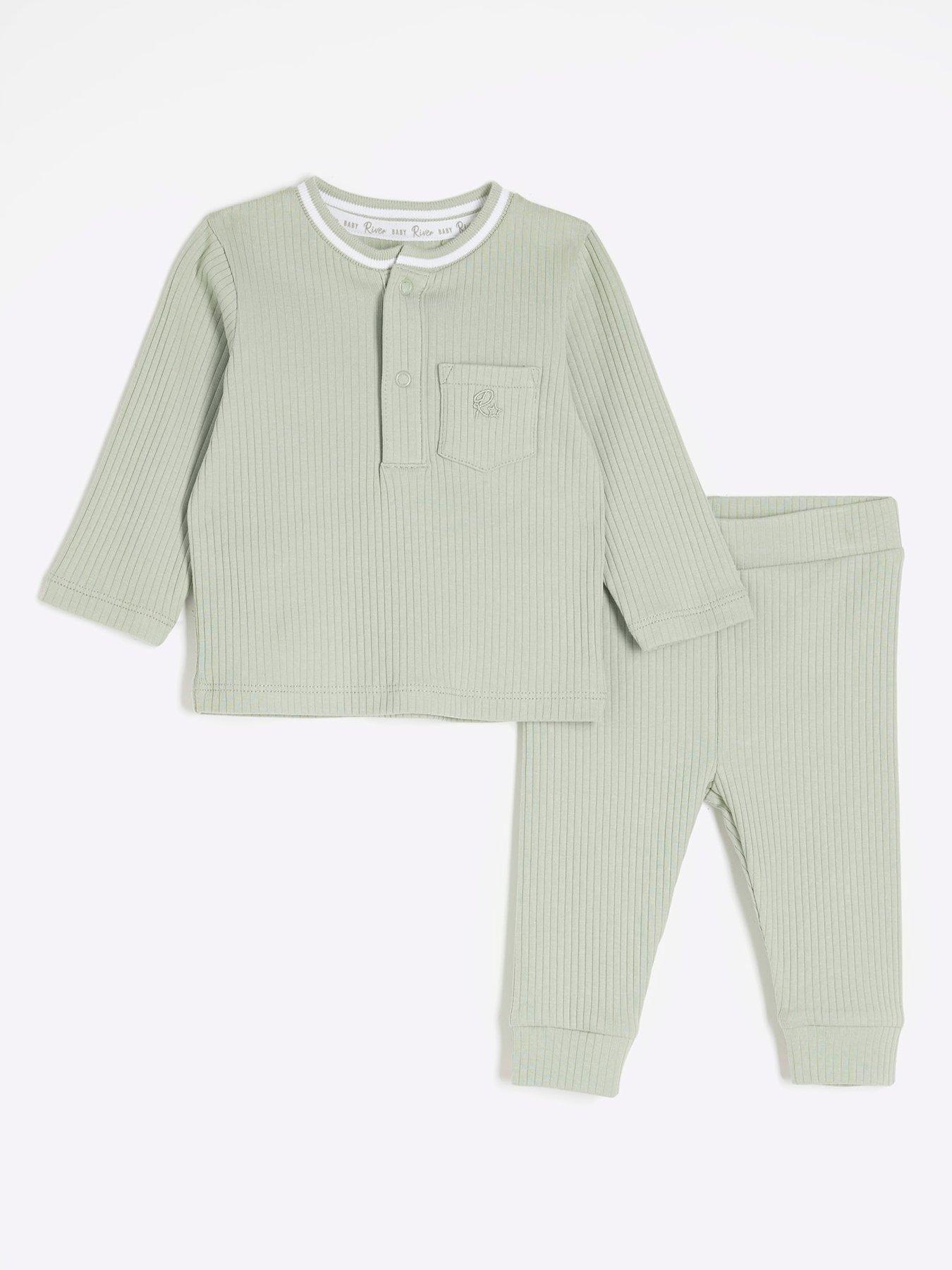 undefined Baby Boys Tipped Rib Jumper Set - Khaki