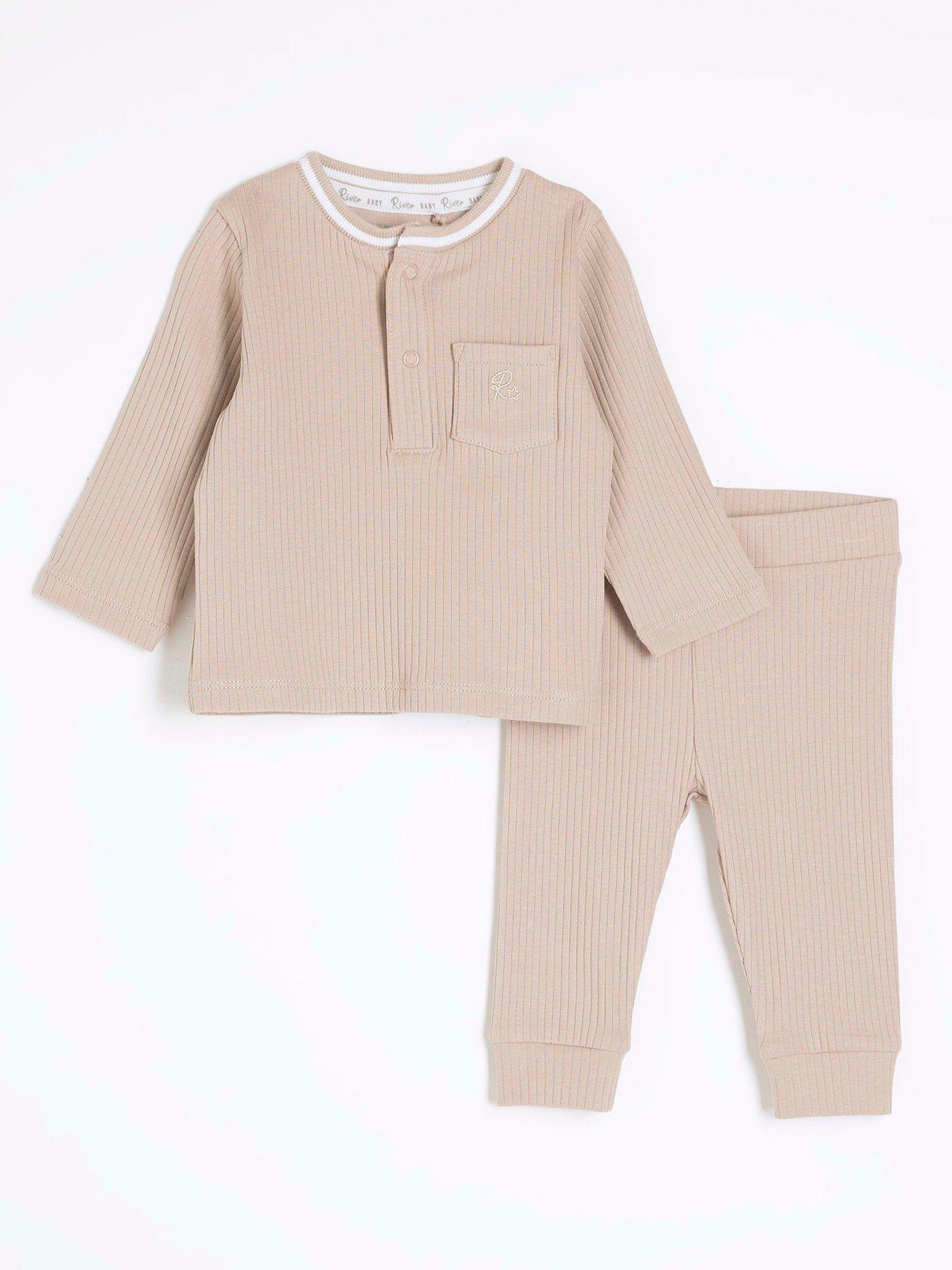 undefined Baby Boys Tipped Rib Jumper Set - Stone