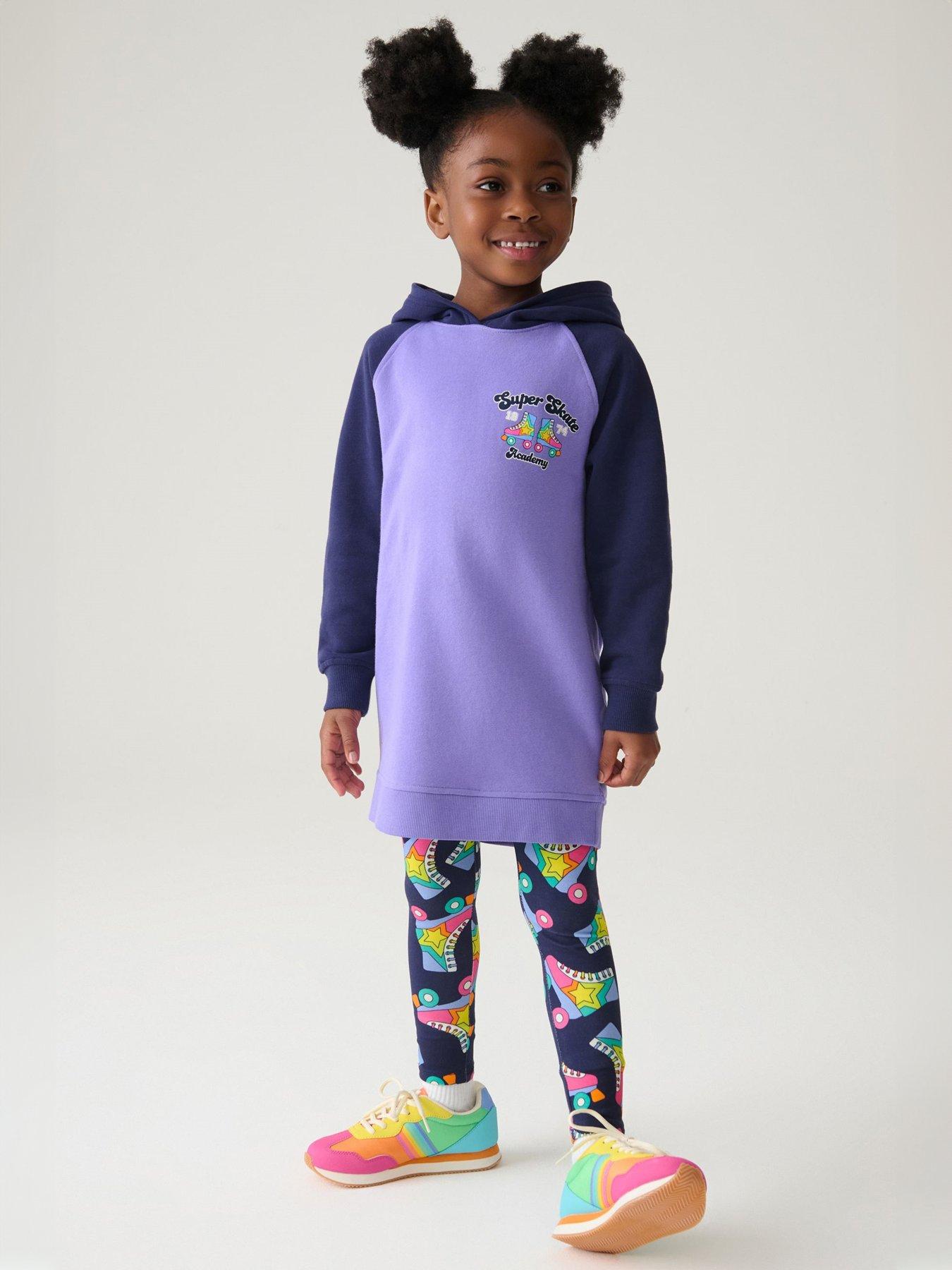 undefined Longline Hooded Sweat Dress And Legging Set - Purple
