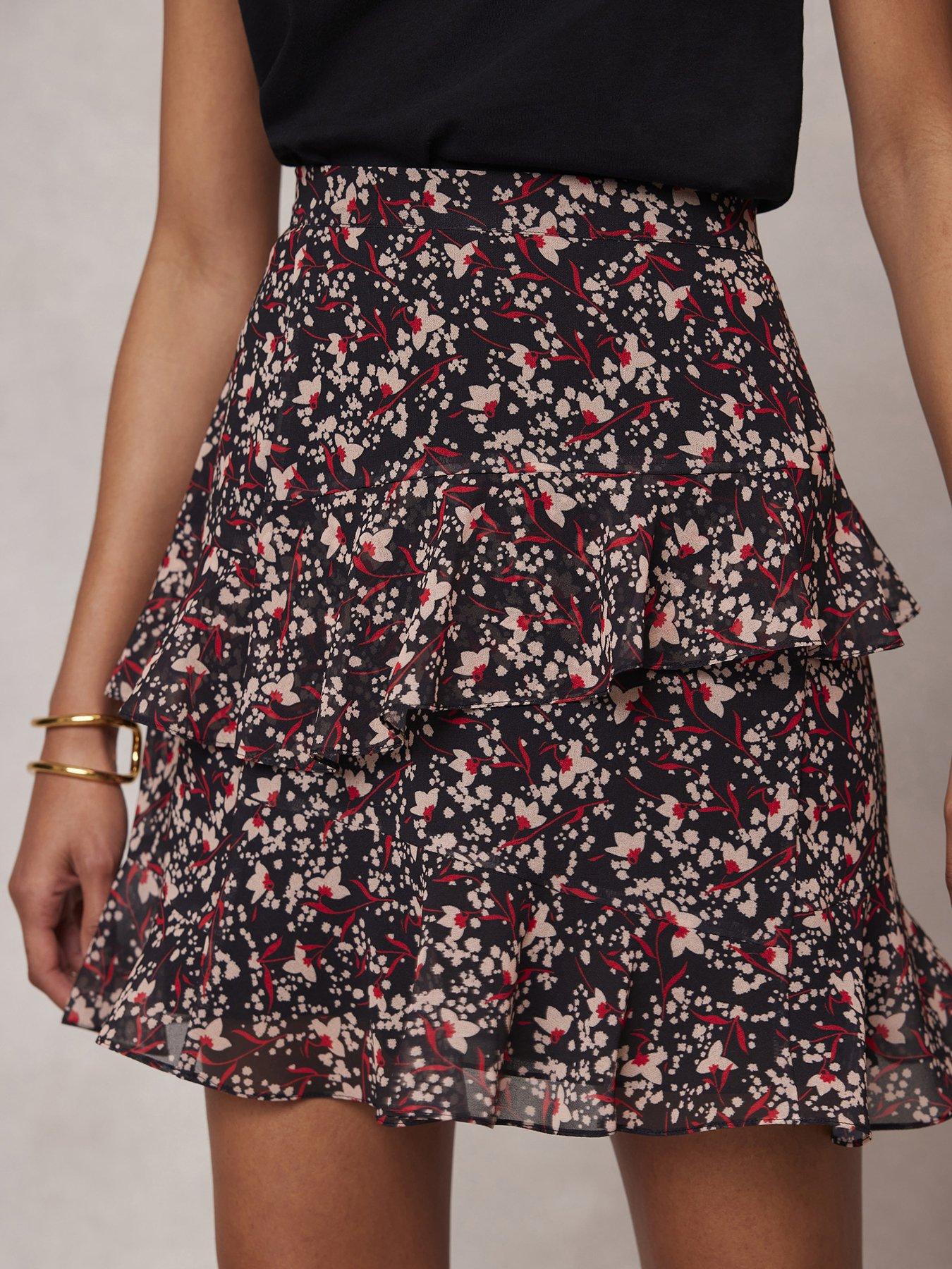 Black Floral Print Mini Skirt