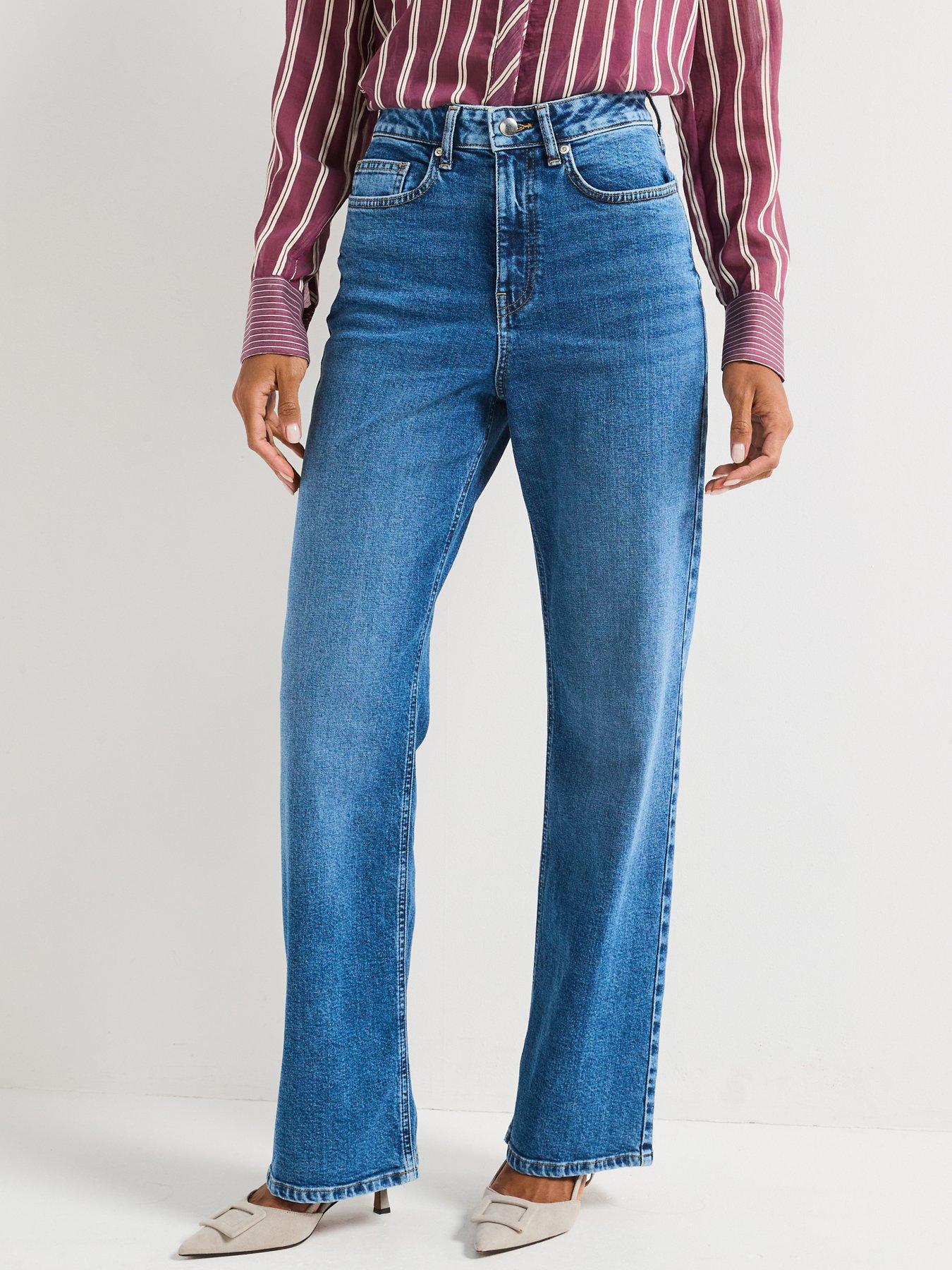 undefined High Waist Wide Leg Jeans - Mid Wash