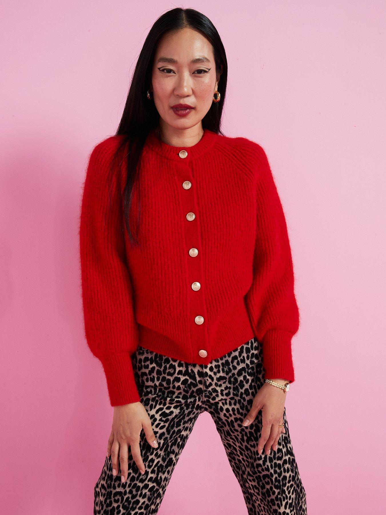 undefined Knitted Wool Blend Cardigan - Red