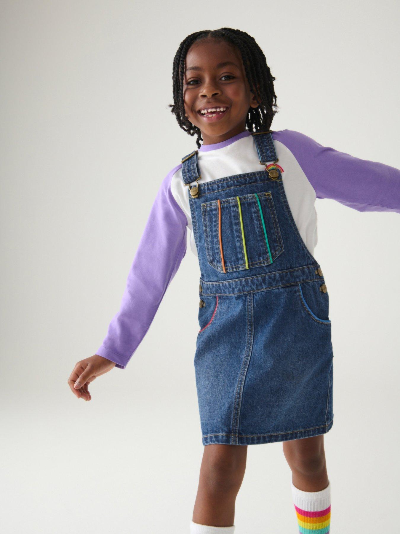 undefined Denim Rainbow Pinafore Dress