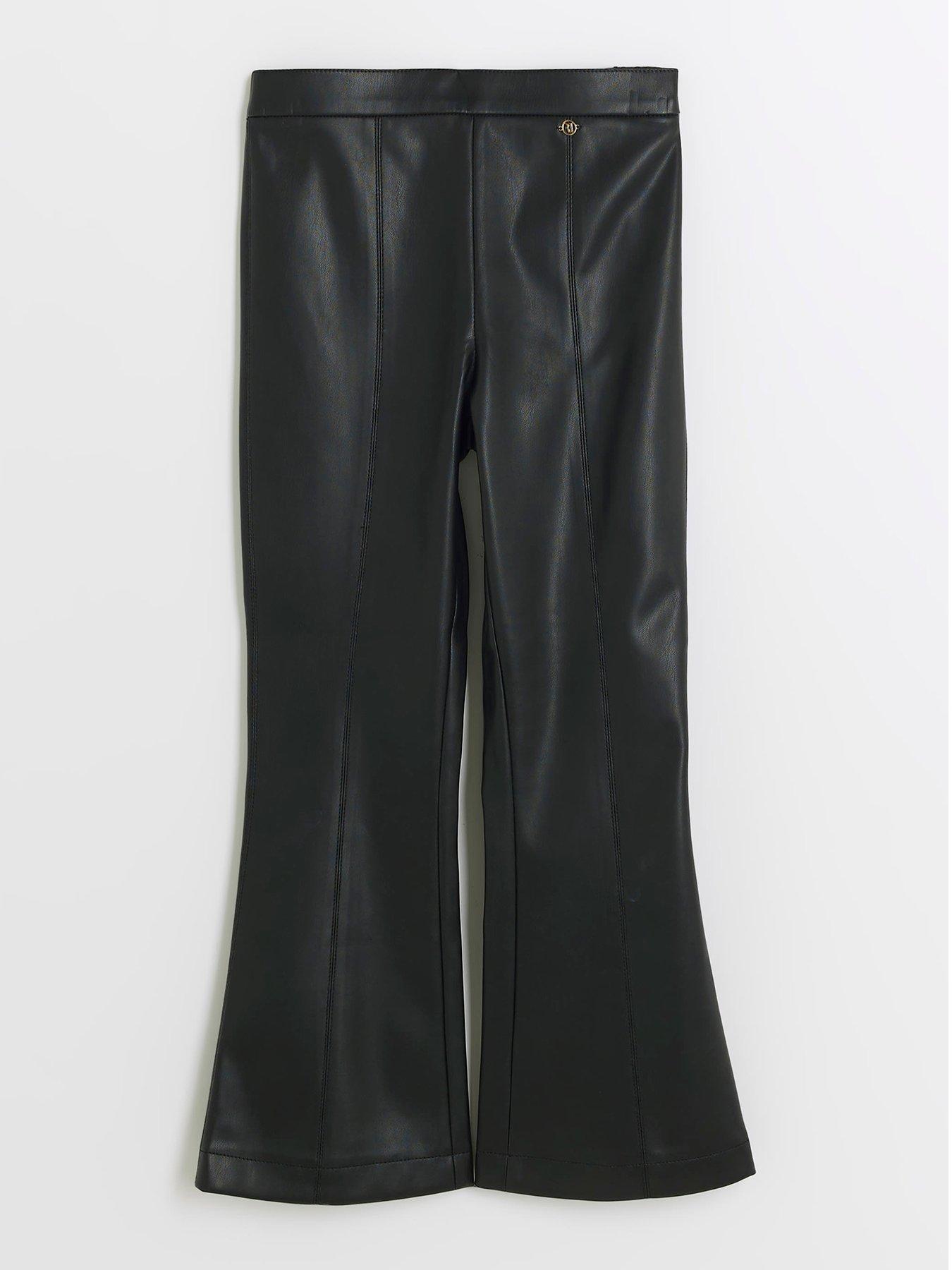 undefined Girls Faux Leather Flared Trousers - Black