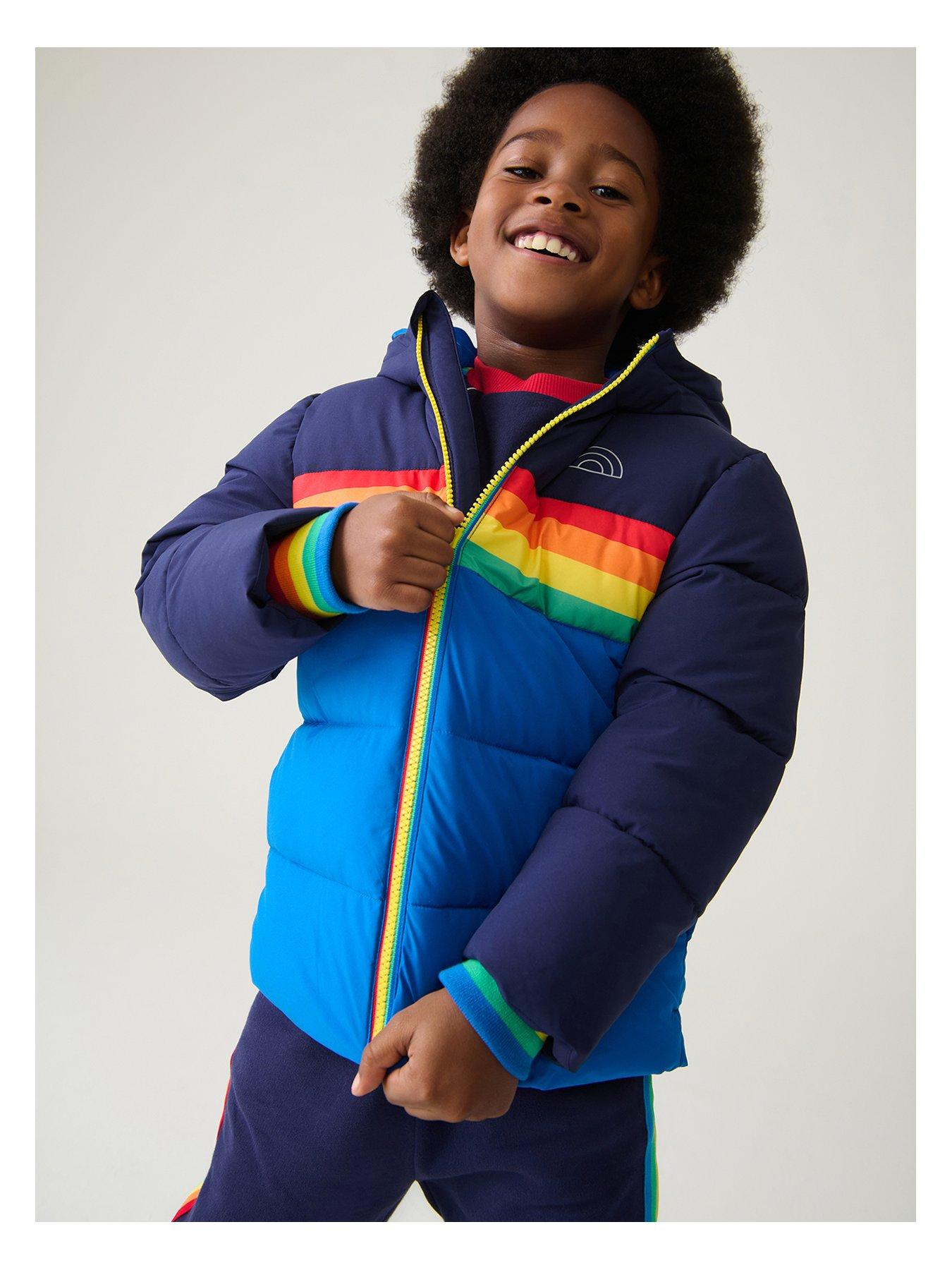 undefined Kids Chest Rainbow Stripe Padded Coat - Navy