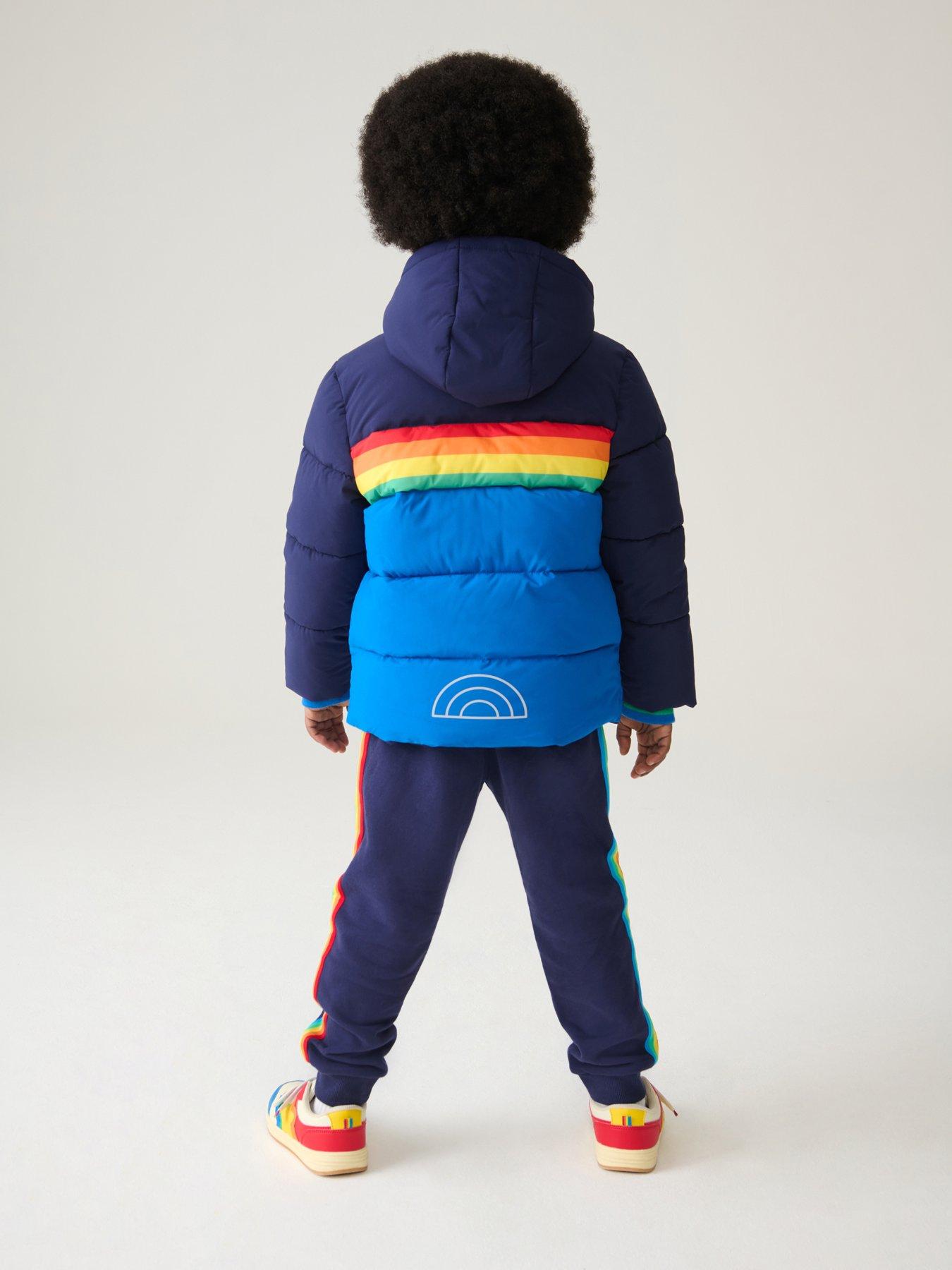 Image 2 of 5 of Little Bird Kids Chest Rainbow Stripe Padded Coat - Navy