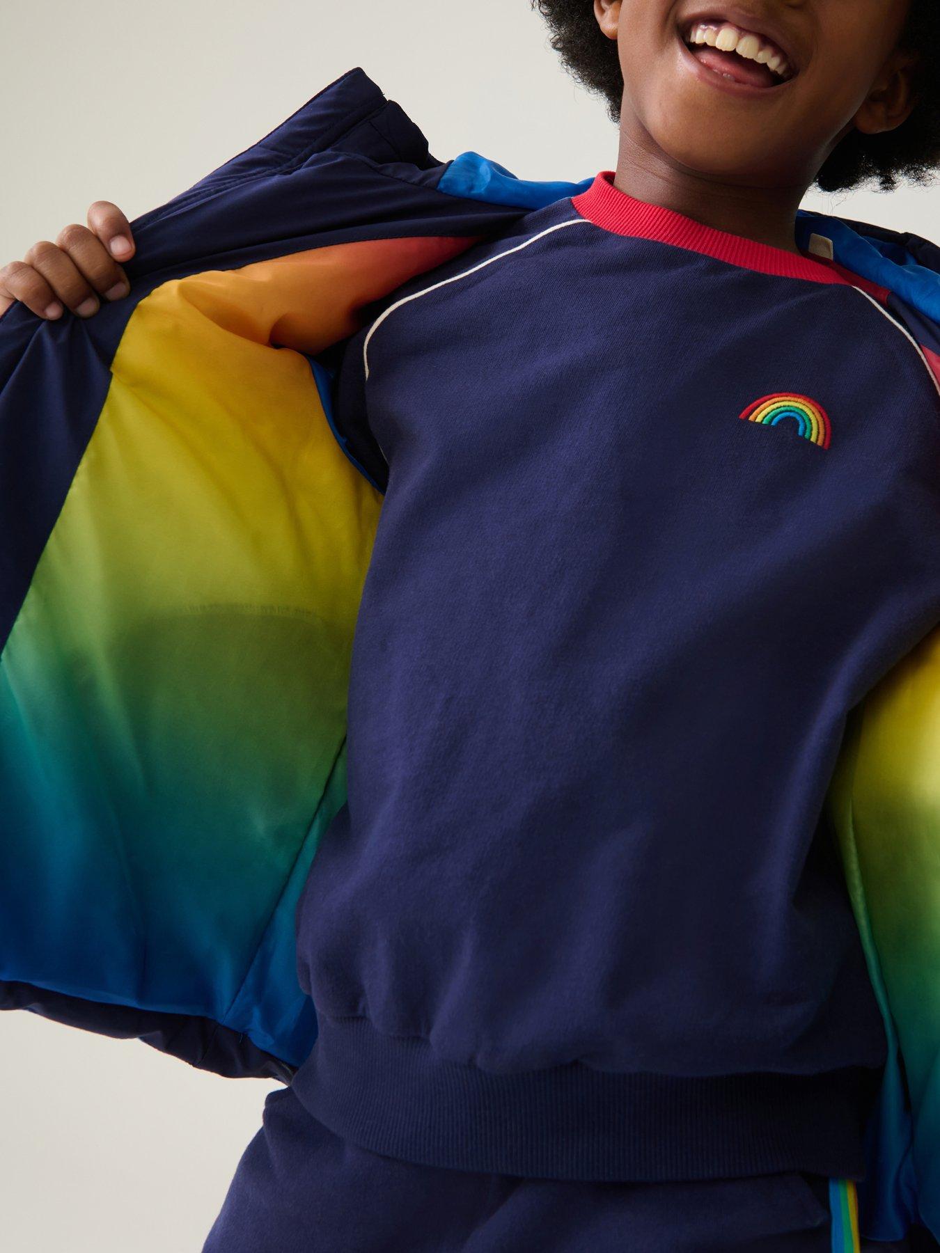 Image 4 of 5 of Little Bird Kids Chest Rainbow Stripe Padded Coat - Navy