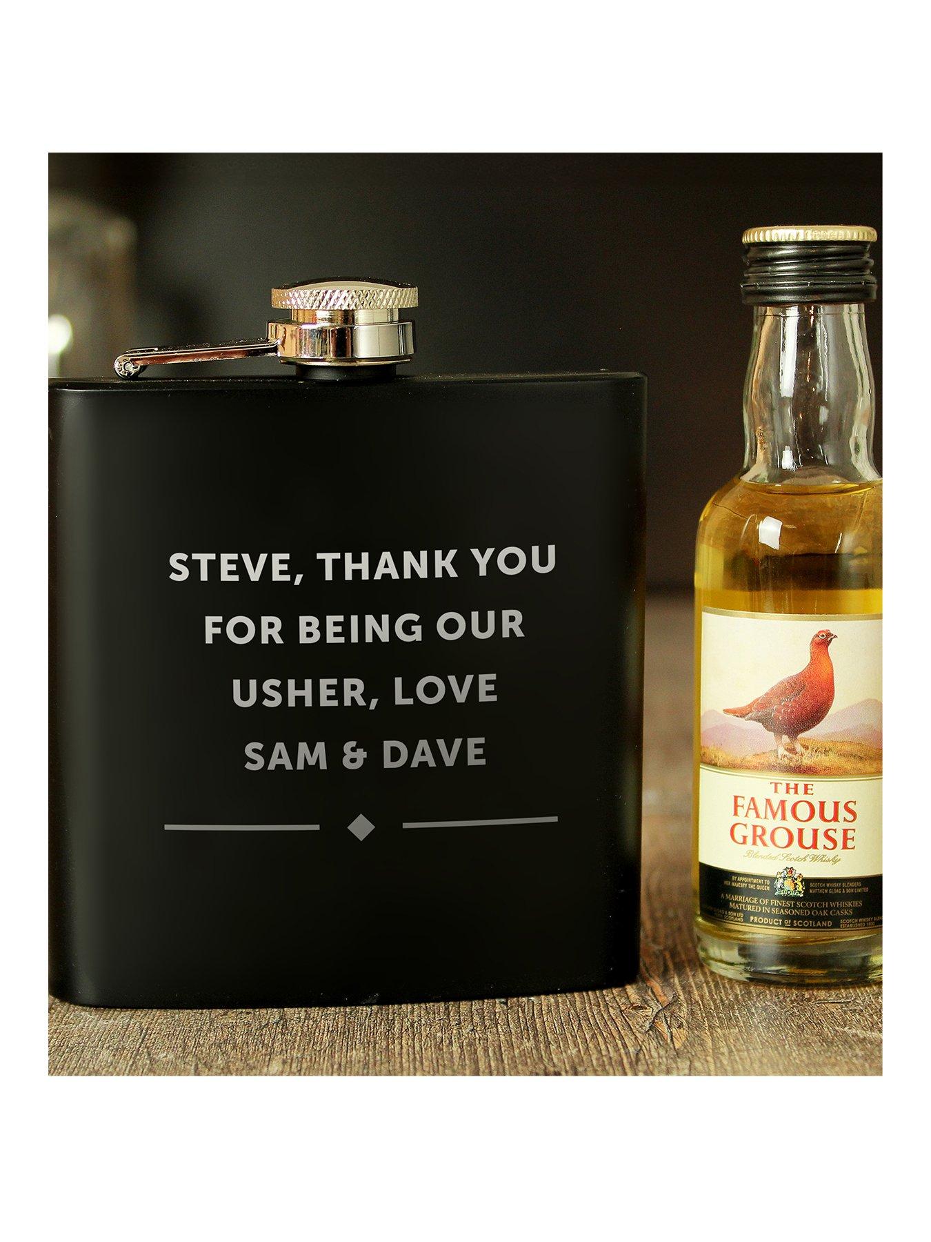 Product photograph of The Personalised Memento Company Personalised Hipflask And Whisky Miniature Set from very.co.uk