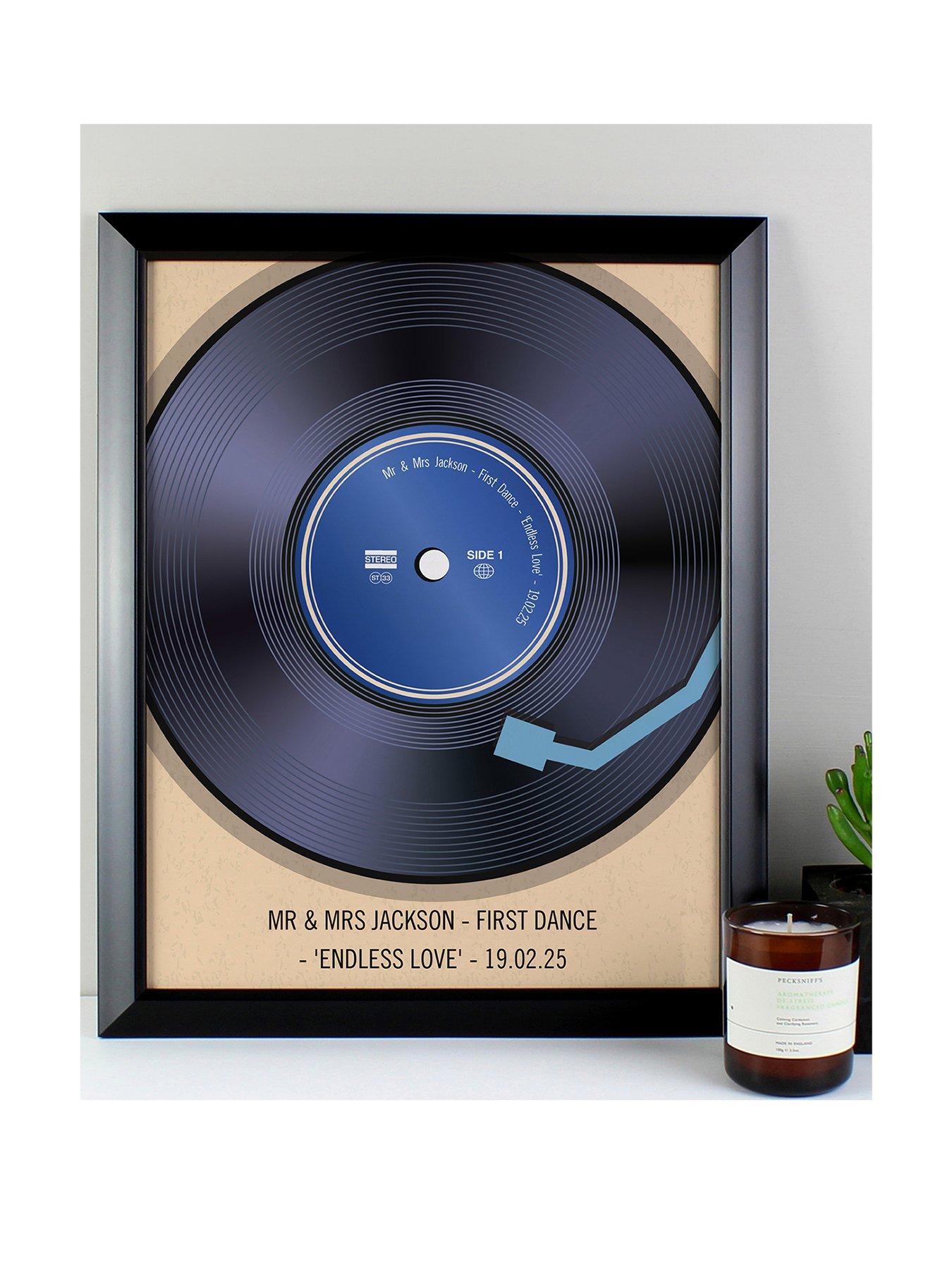 Product photograph of The Personalised Memento Company Personalised Retro Vinyl Black Framed Print from very.co.uk