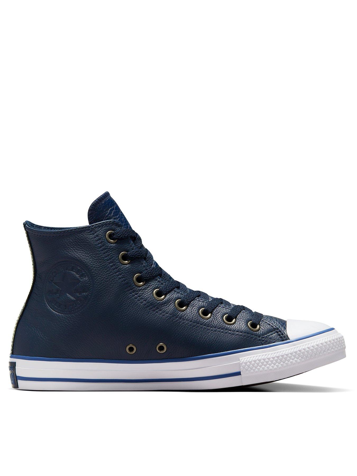 undefined Mens Leather Hi Trainers - Dark Blue