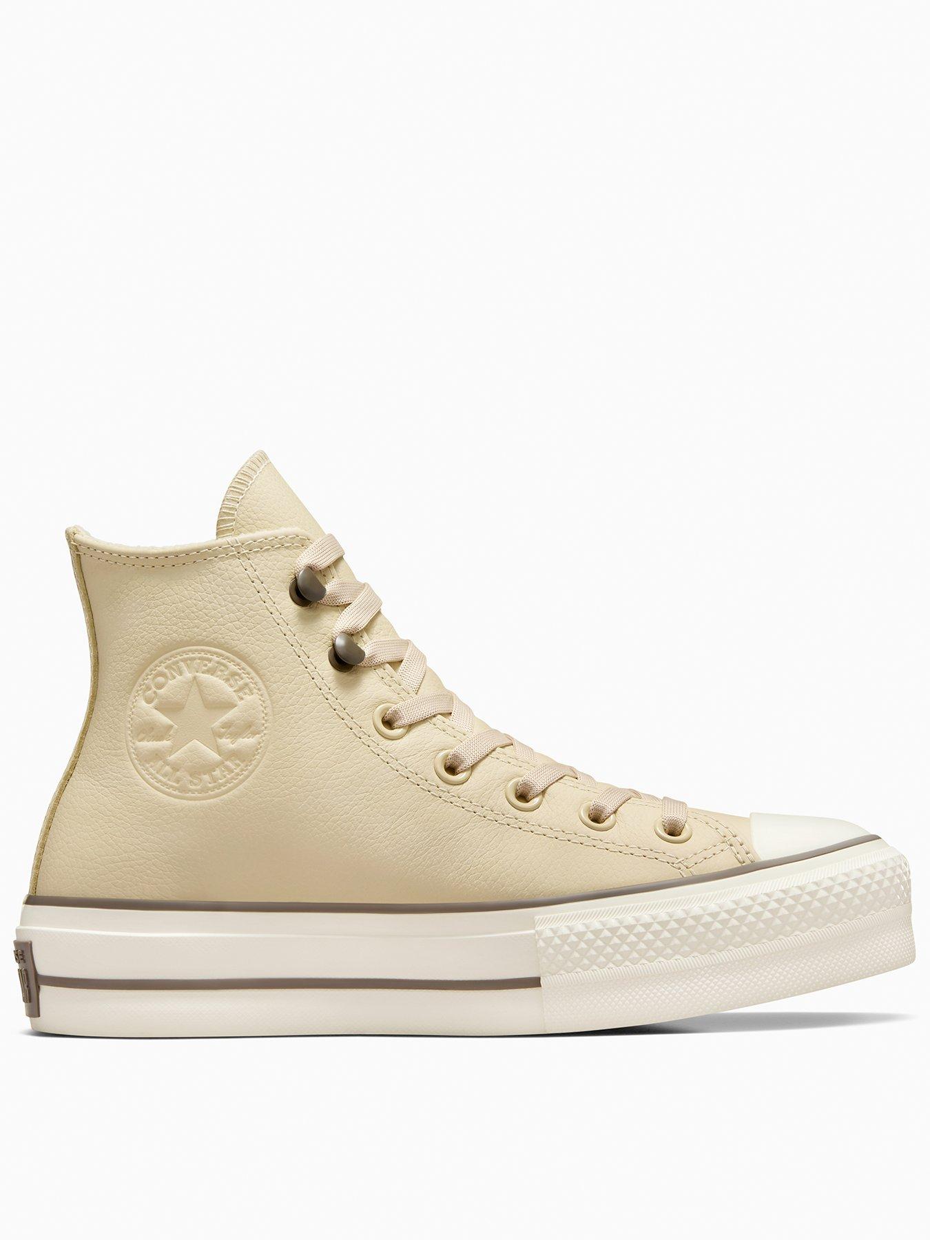 undefined Womens Weatherized Leather Chuck Taylor All Star Hi Top Lift Trainers - Beige