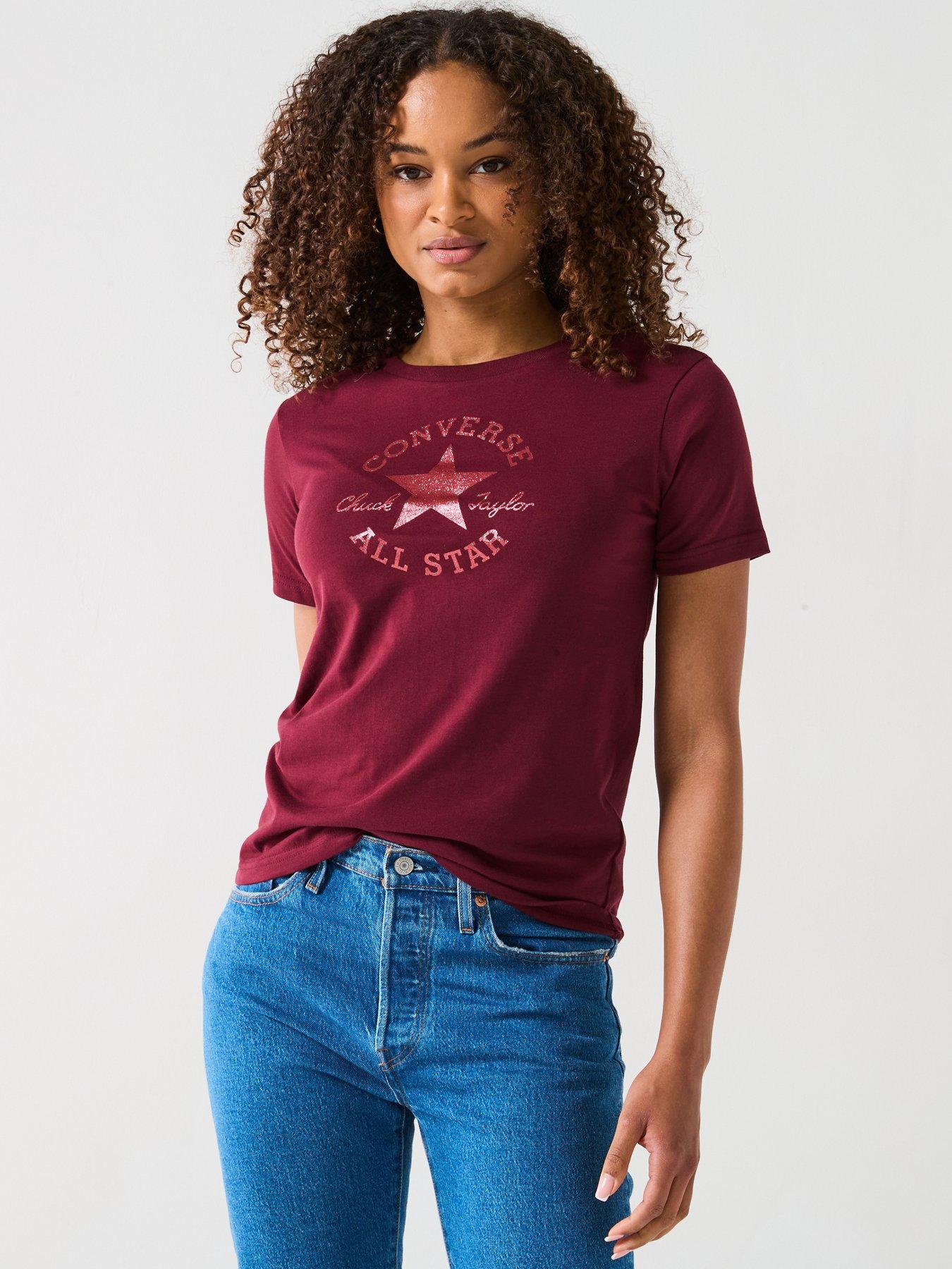undefined Womens Chuck Patch Glitter Tee - Maroon