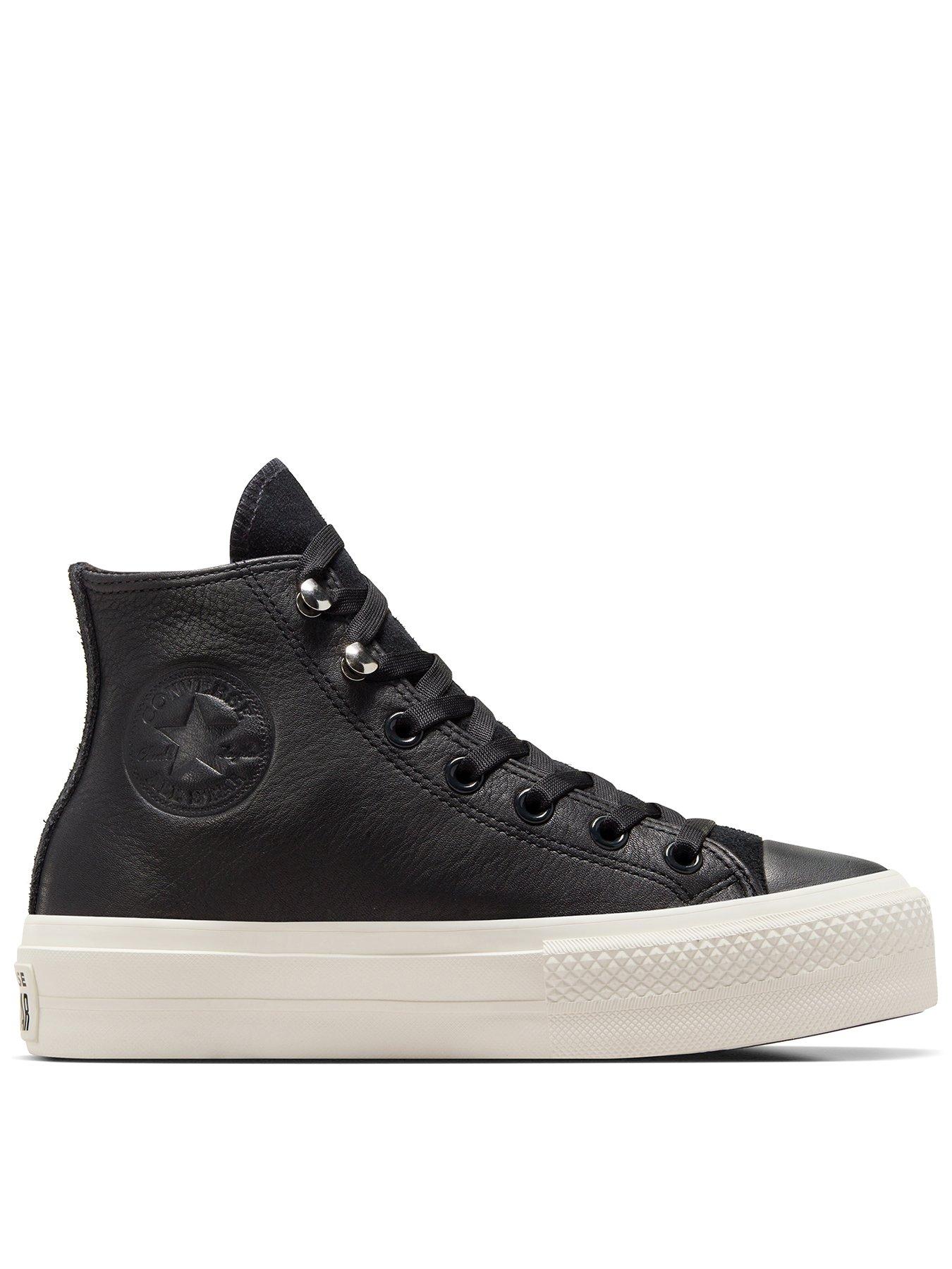 Black leather converse very hot sale