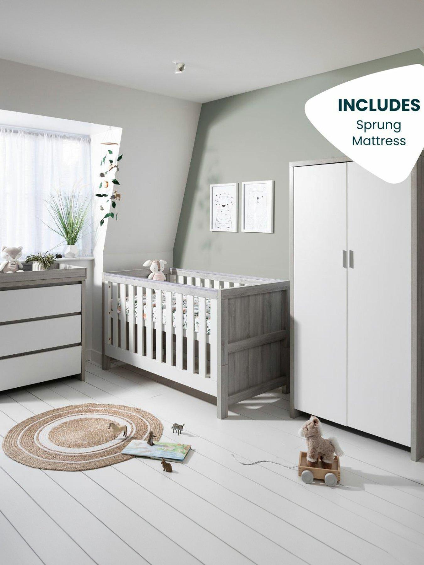 Image 1 of 7 of Tutti Bambini Modena 4 Piece Furniture Set (Cot Bed, Sprung Mattress, Chest Changer, Wardrobe) Grey Ash/White
