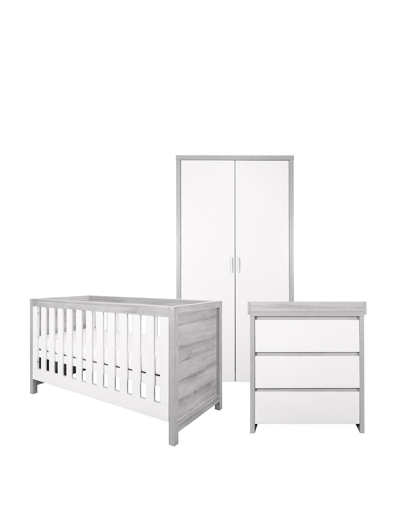 Image 2 of 7 of Tutti Bambini Modena 4 Piece Furniture Set (Cot Bed, Sprung Mattress, Chest Changer, Wardrobe) Grey Ash/White