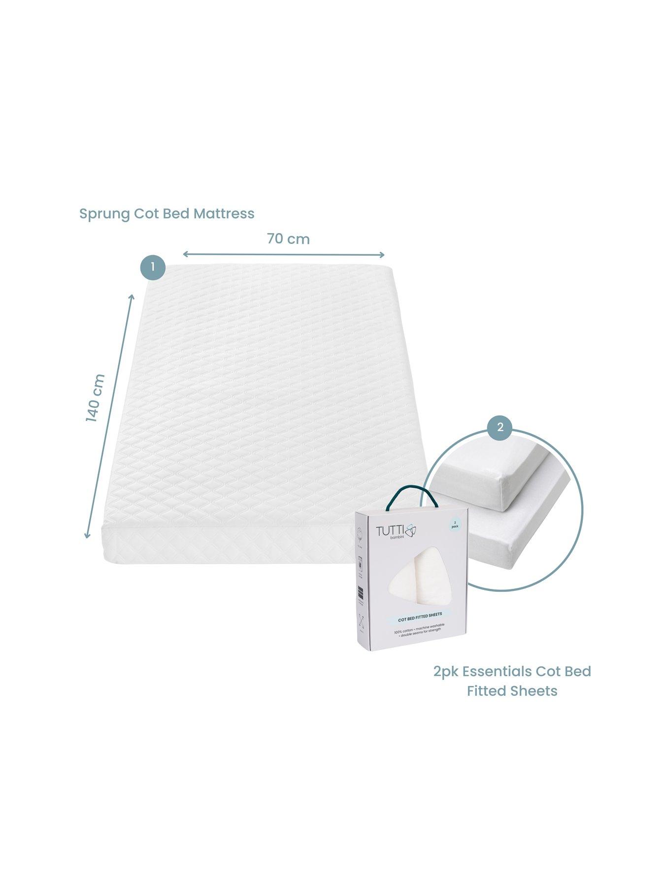 Product photograph of Tutti Bambini Sprung Cot Mattress 60 X 120 Cm With Essentials 2pk Fitted Sheets from very.co.uk