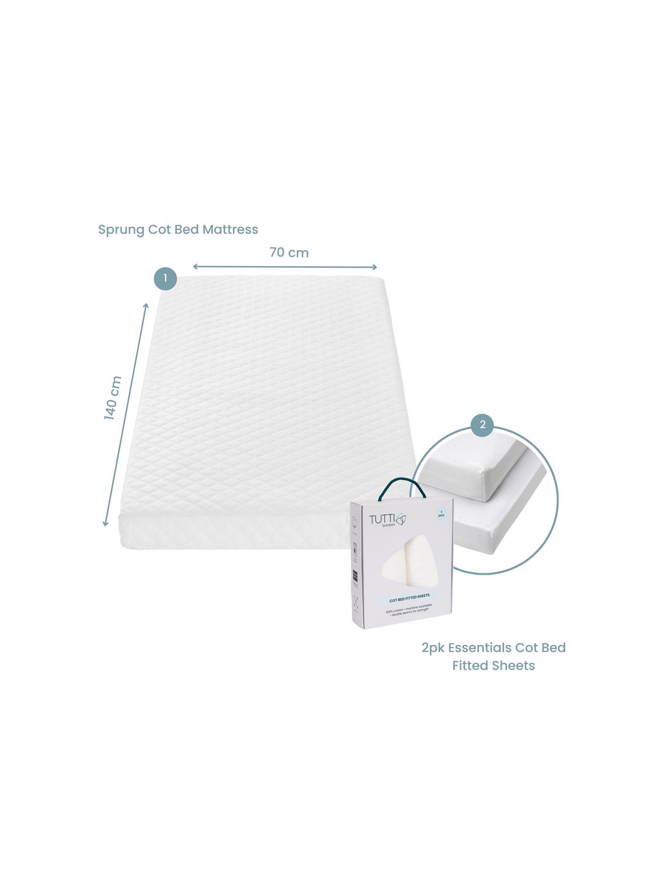 Product photograph of Tutti Bambini Sprung Cot Bed Mattress 70 X 140 Cm With Essentials 2pk Fitted Sheets from very.co.uk