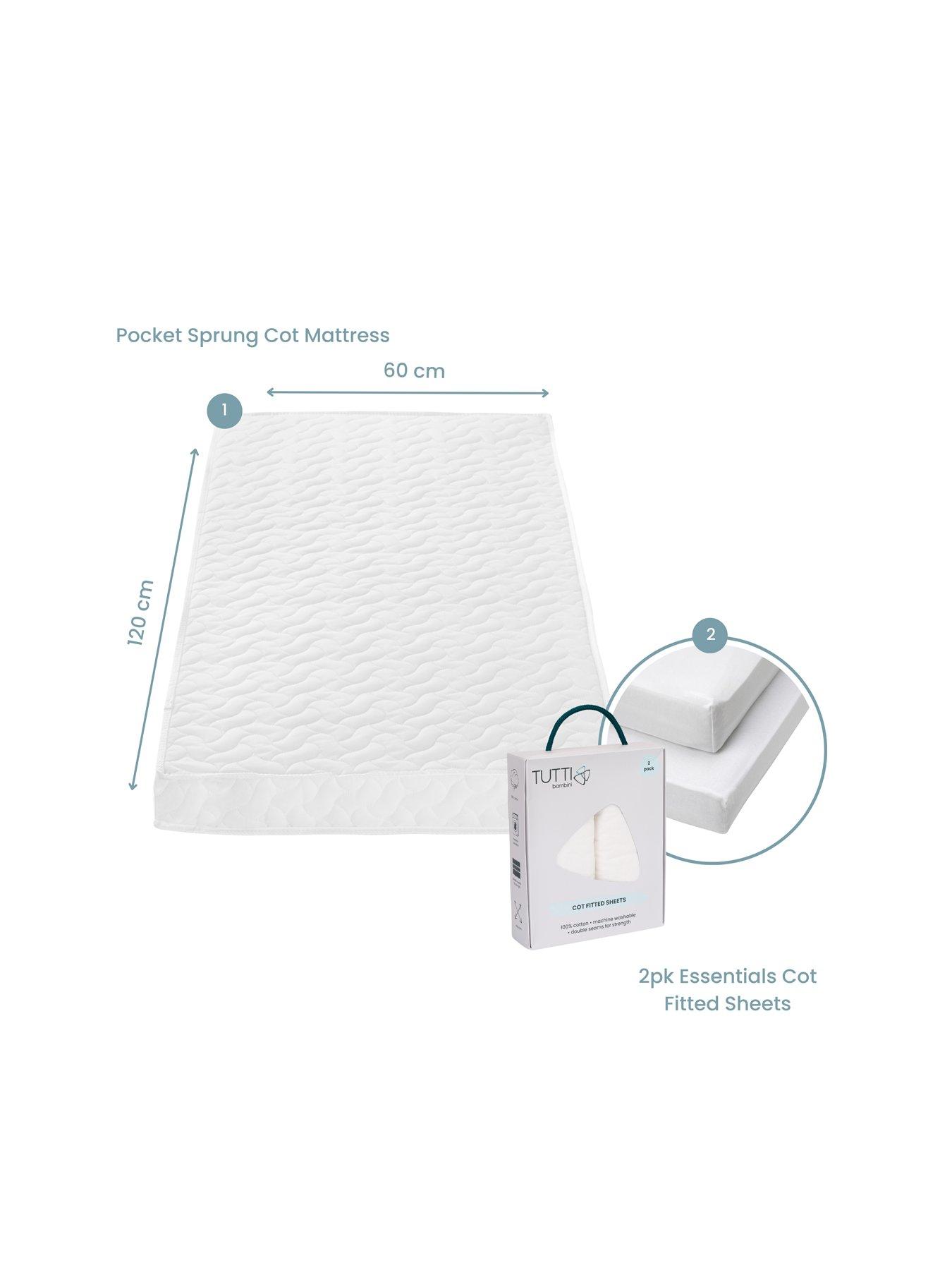 Product photograph of Tutti Bambini Pocket Sprung Cot Mattress 60 X 120 Cm With Essentials 2pk Fitted Sheets from very.co.uk