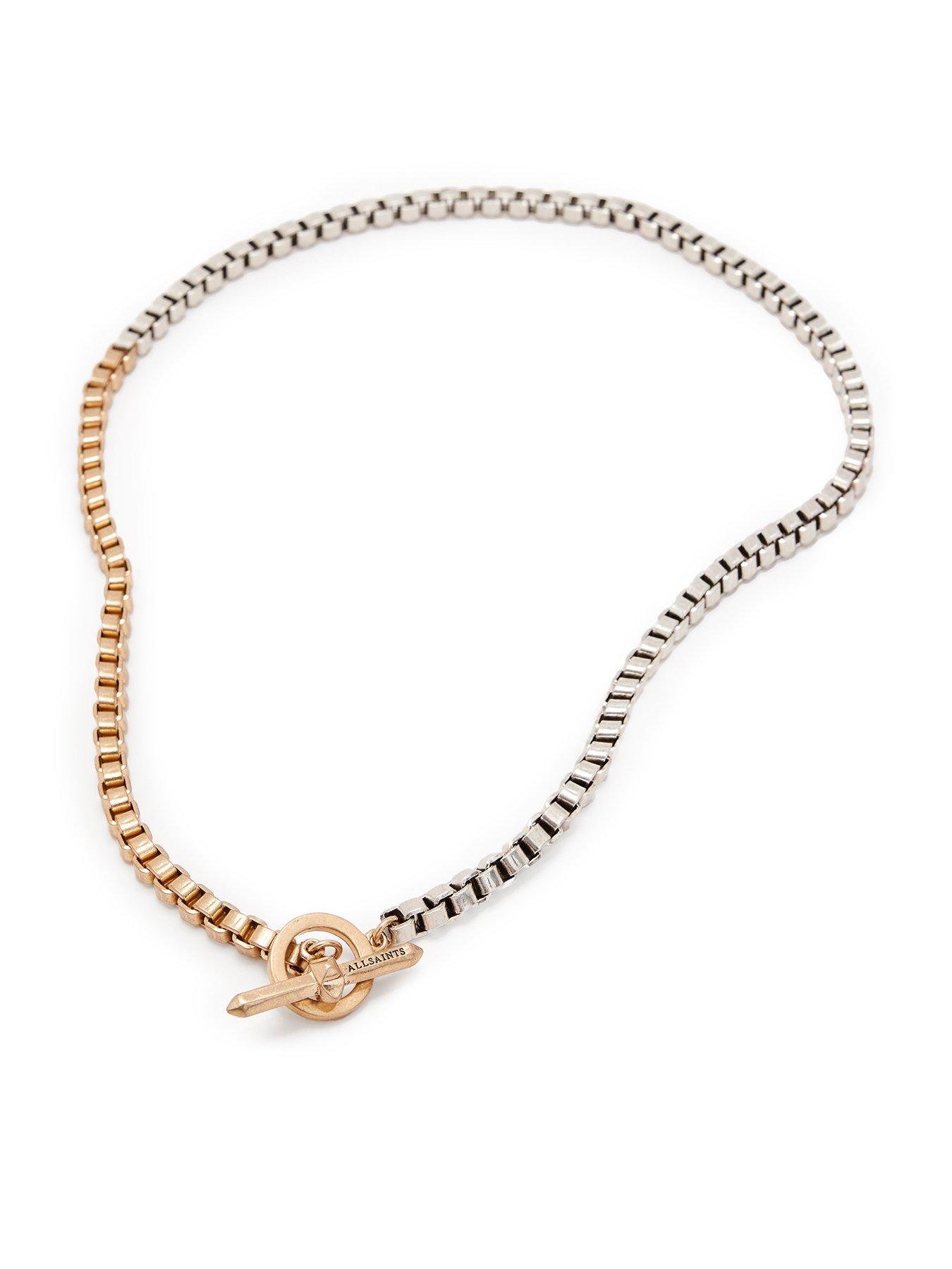 Product photograph of Allsaints Box Chain Toggle Necklace - Gold from very.co.uk