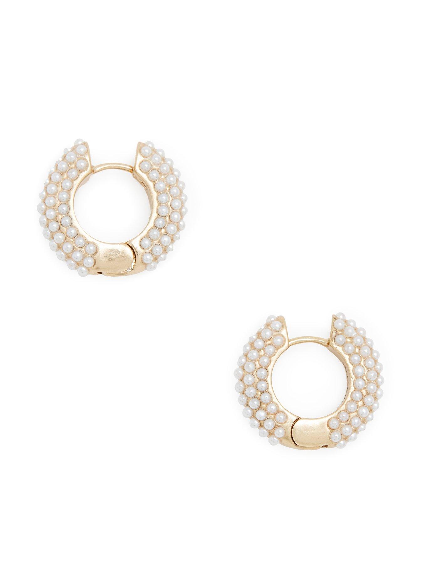 Product photograph of Allsaints Chunky Pearl Hoop Earrings - Gold from very.co.uk